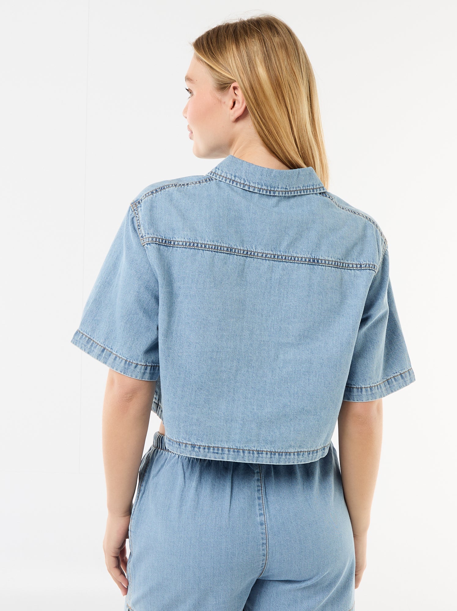 Chemisier en jean avec manches 3/4 - Bleu (FUK38_2)