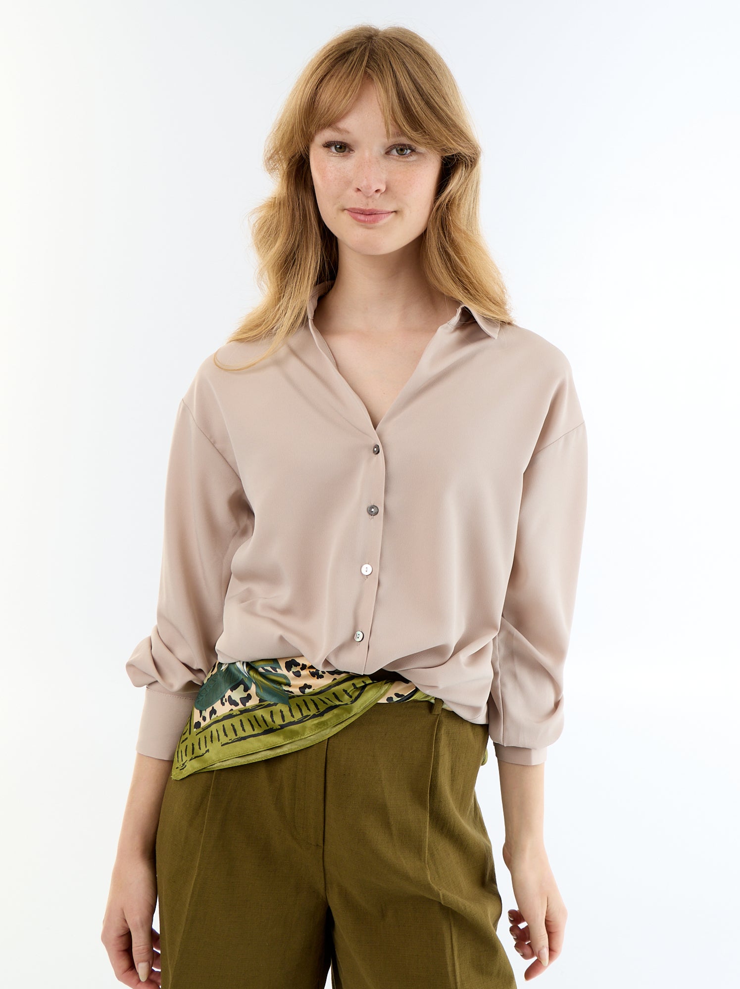 Chemisier fluide uni - Beige (FXD86_1)