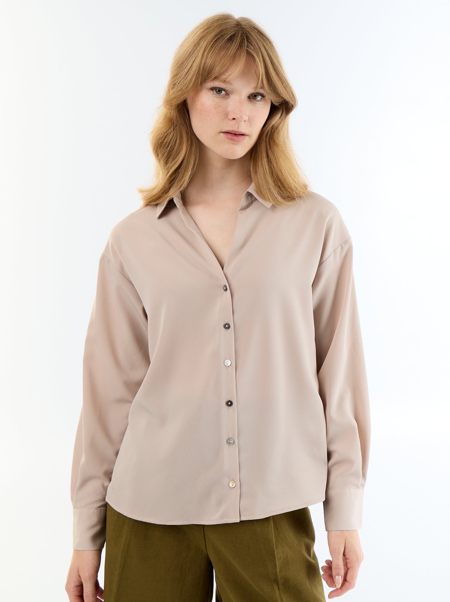 Chemisier fluide uni - Beige (FXD86_1)