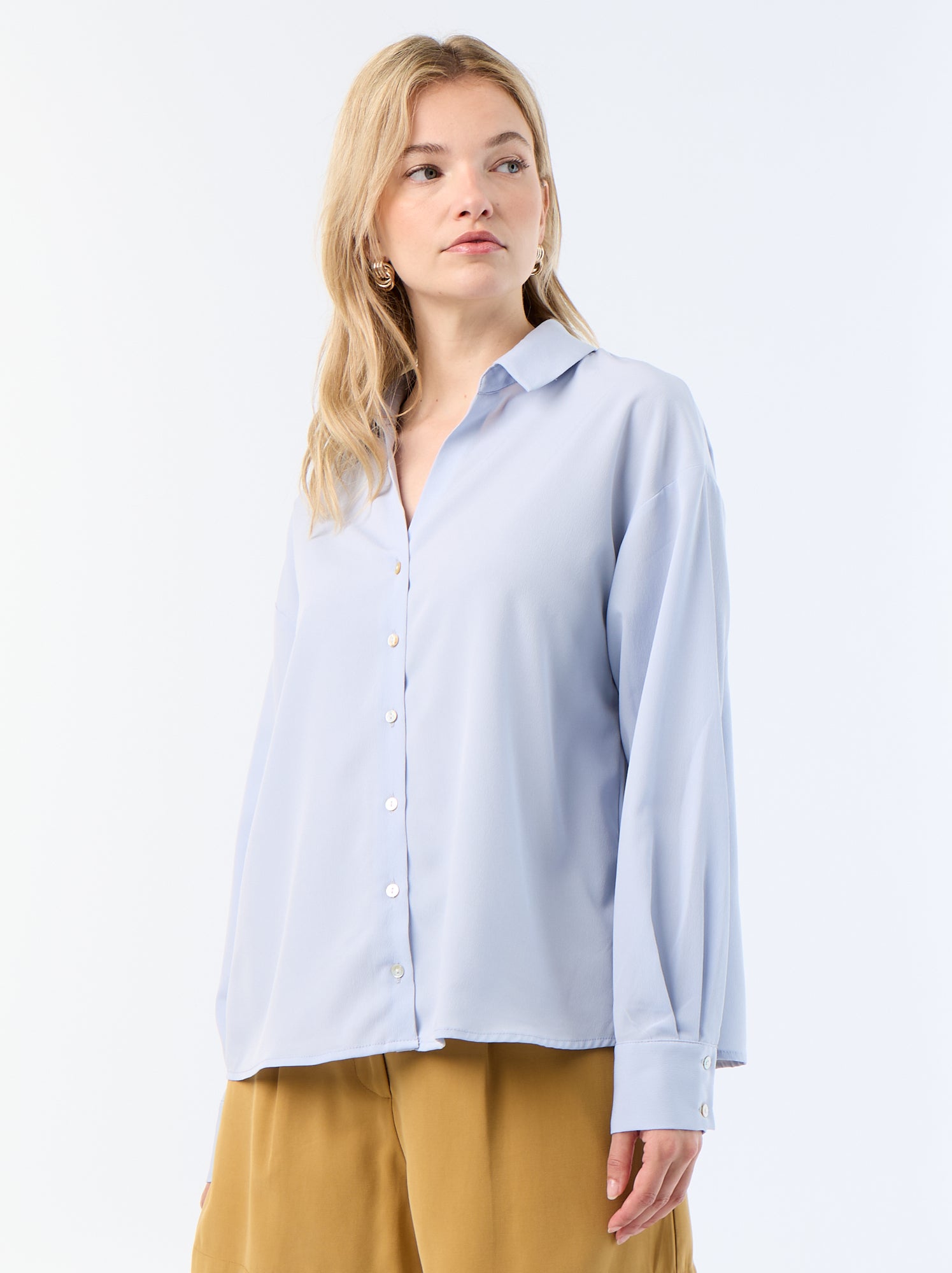 Chemisier fluide uni - Bleu (FXD86_4)
