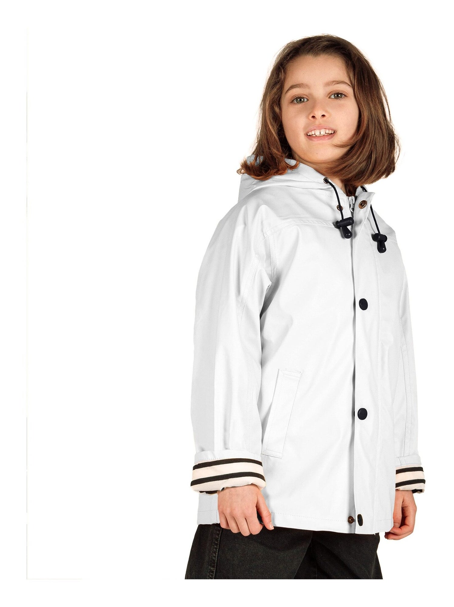 Ciré fille 'Breizh Océan' coupe droite, intérieur rayé - Blanc