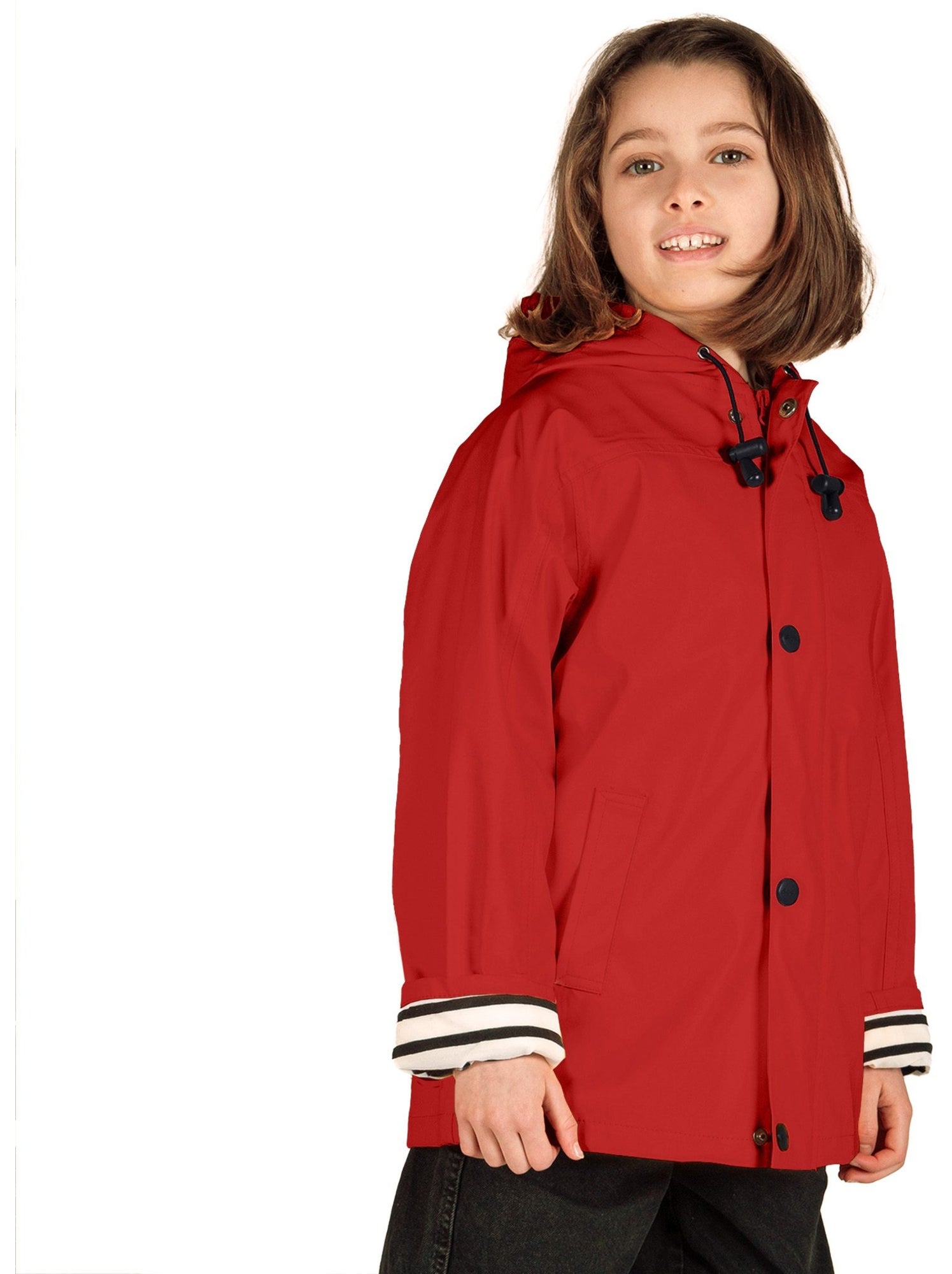 Ciré fille 'Breizh Océan' coupe droite, intérieur rayé - Rouge