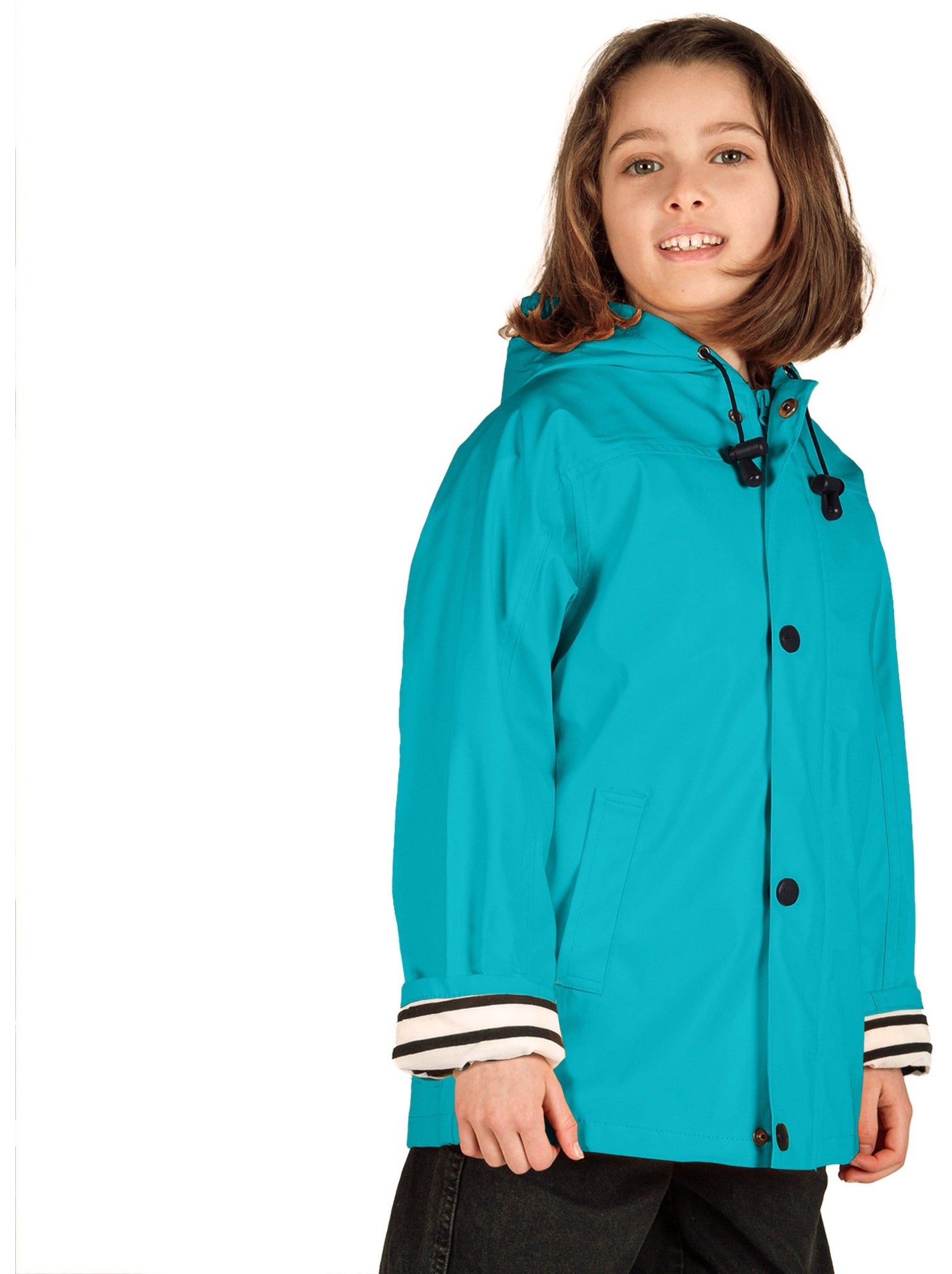 Ciré fille 'Breizh Océan' coupe droite, intérieur rayé - Turquoise
