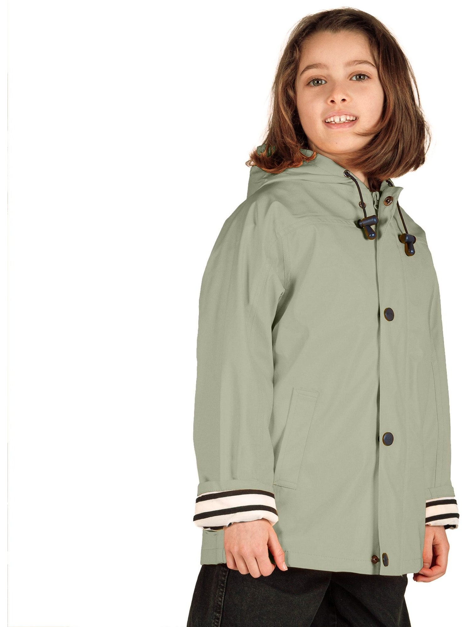 Ciré fille 'Breizh Océan' coupe droite, intérieur rayé - Vert pastel