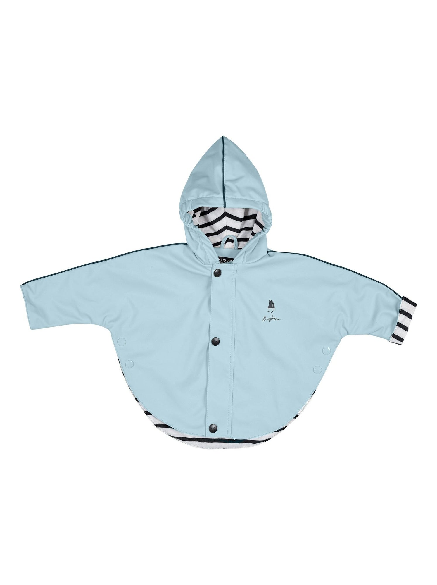 Ciré imperméable bébé 'Breizh Ocean' avec Capuche, Poncho Intérieur rayé - Bleu ciel