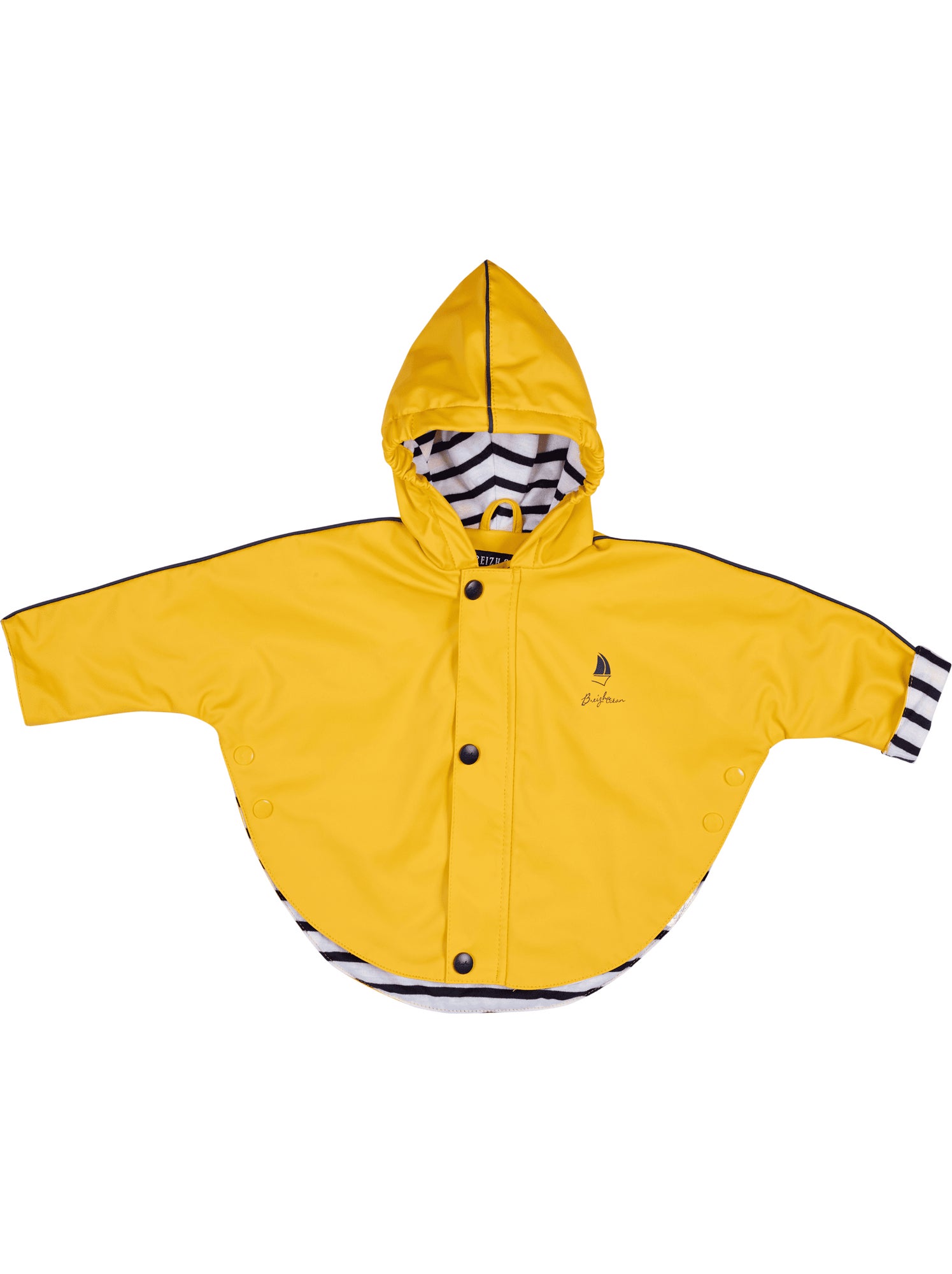 Ciré imperméable bébé 'Breizh Ocean' avec Capuche, Poncho Intérieur rayé - Jaune