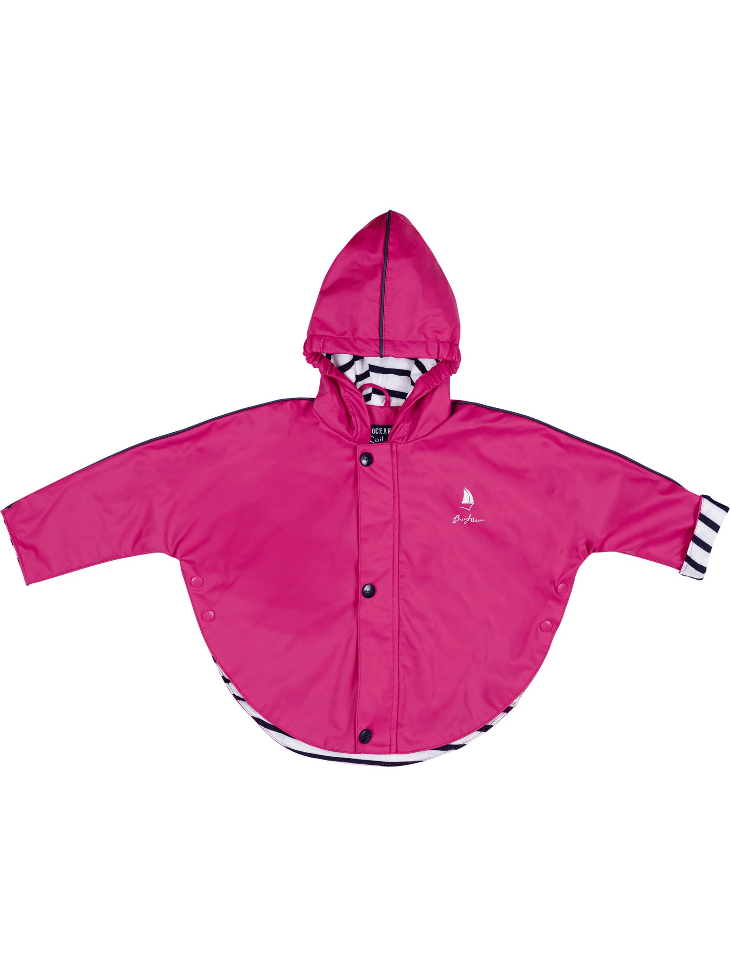Ciré imperméable bébé 'Breizh Ocean' avec Capuche, Poncho Intérieur rayé - Rose fushia