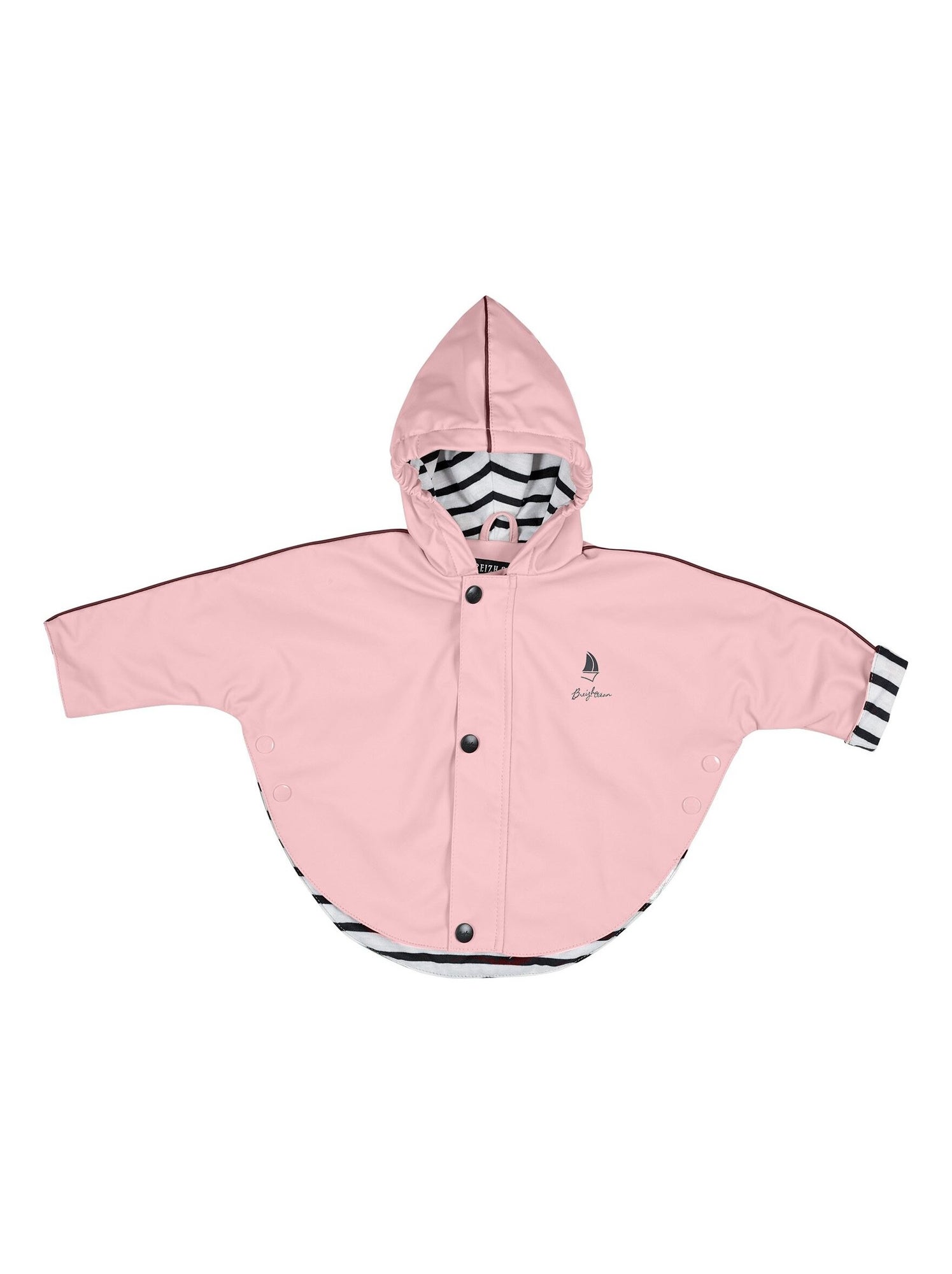 Ciré imperméable bébé 'Breizh Ocean' avec Capuche, Poncho Intérieur rayé - Rose