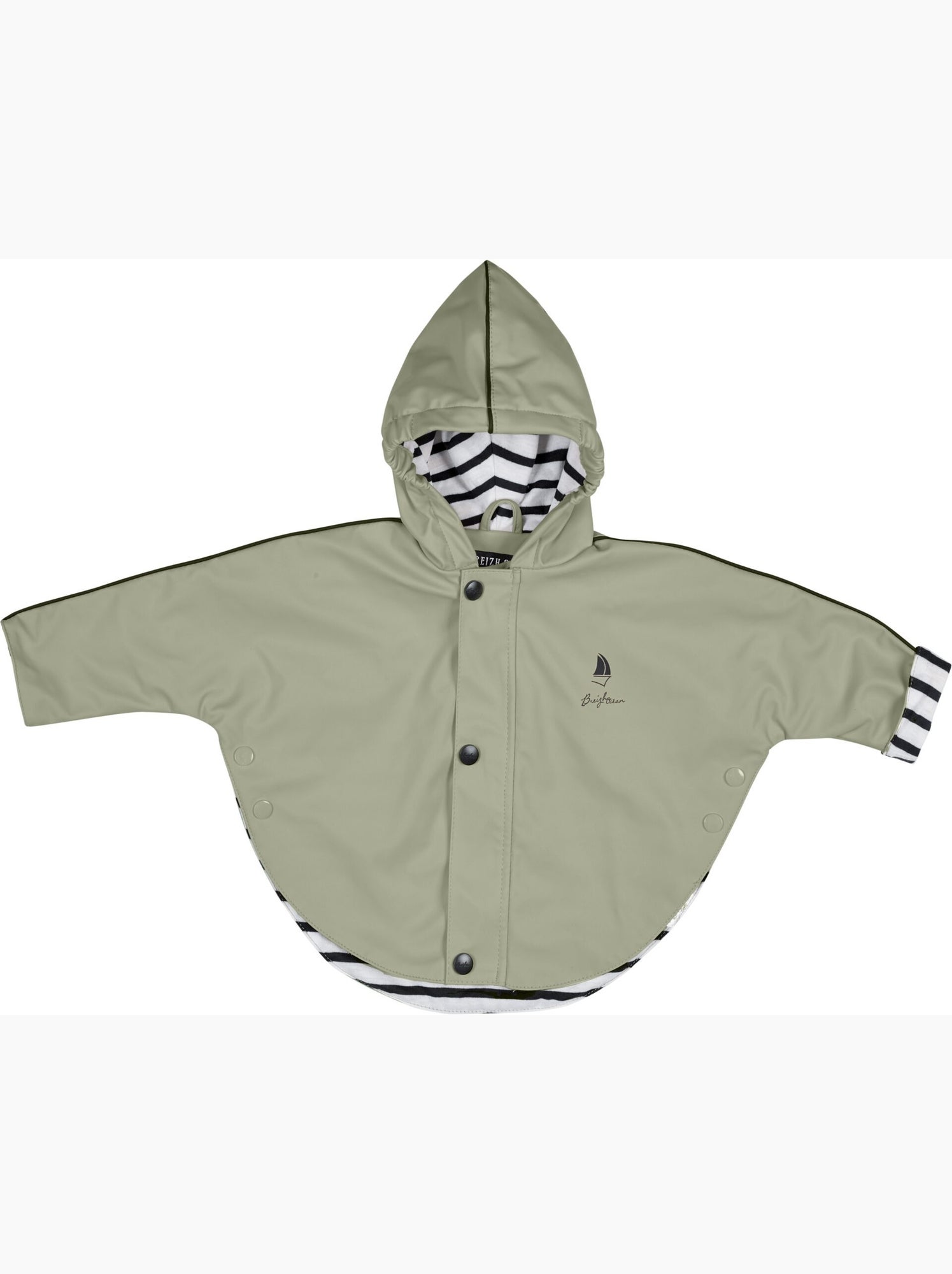 Ciré imperméable bébé 'Breizh Ocean' avec Capuche, Poncho Intérieur rayé - Vert pastel