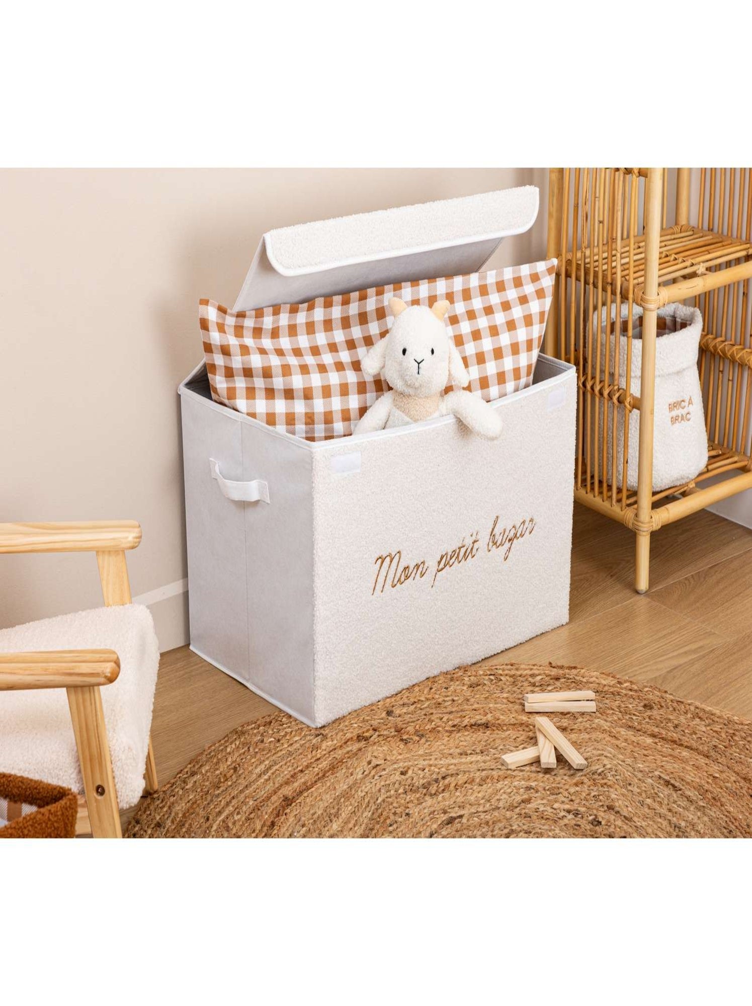 Coffre rangement en bouclette YUKI - Blanc