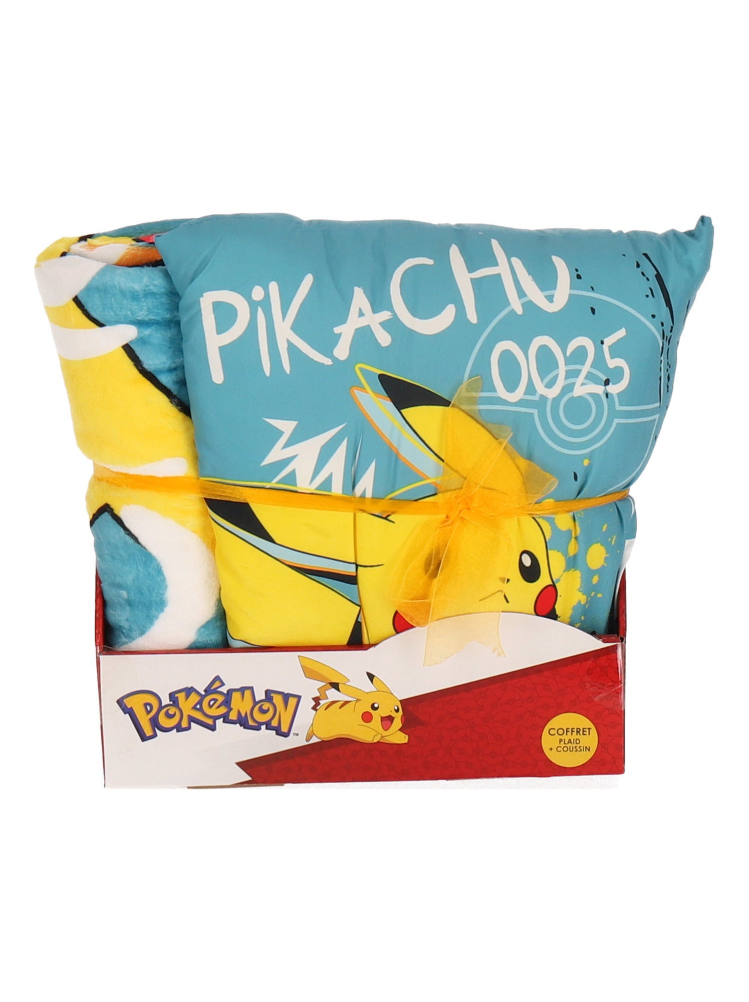 Coffret coussin et plaid Pikachu Pokémon - 100% Polyester - Bleu - Bleu