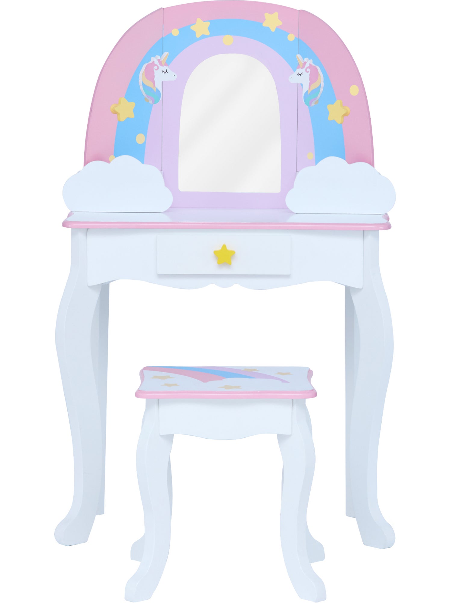 Coiffeuse enfant table de maquillage arc-en-ciel & licorne - Blanc