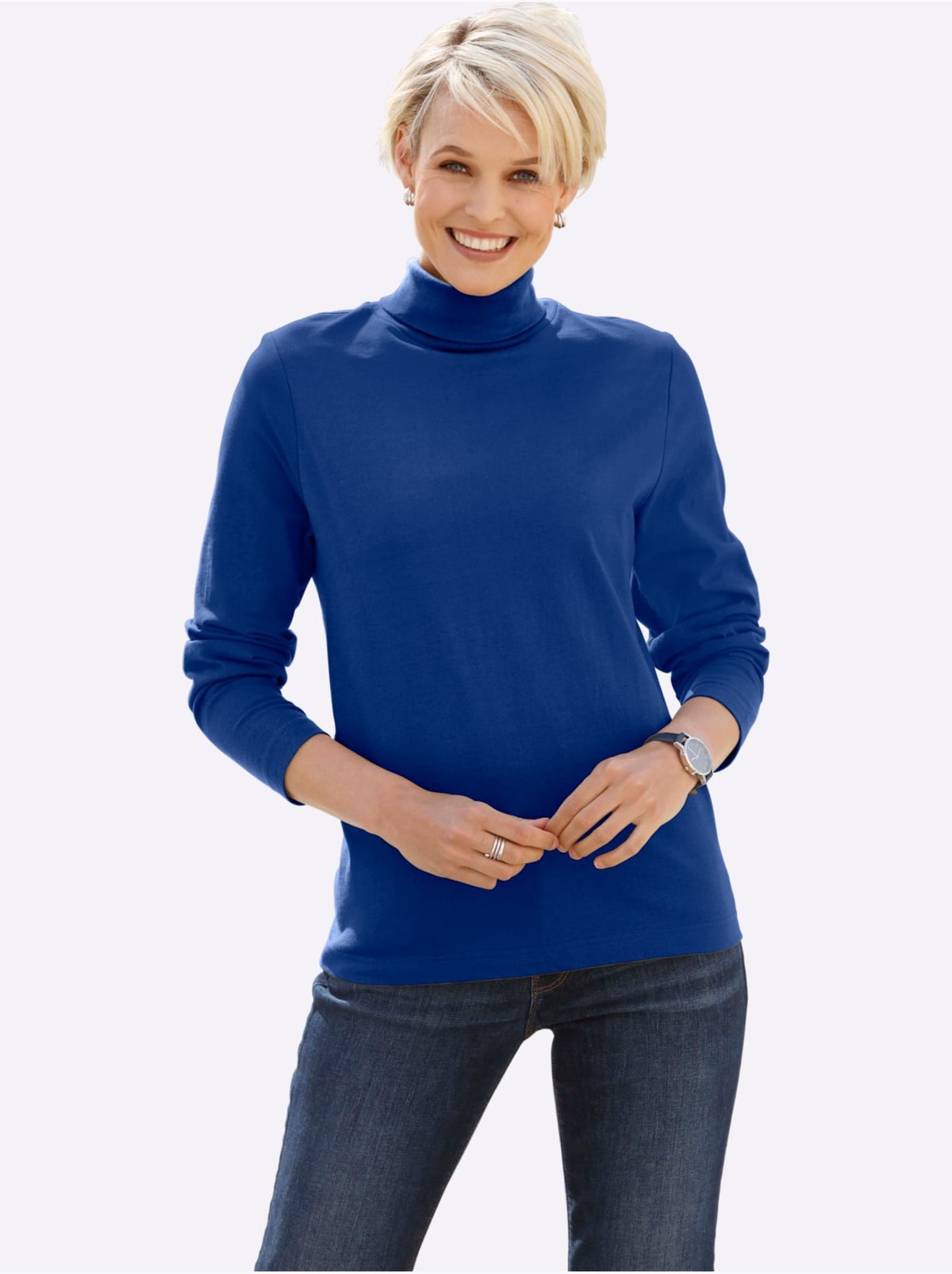 Col roulé léger avec manches longues et style moderne - taille standard - moda vilona - Bleu roi