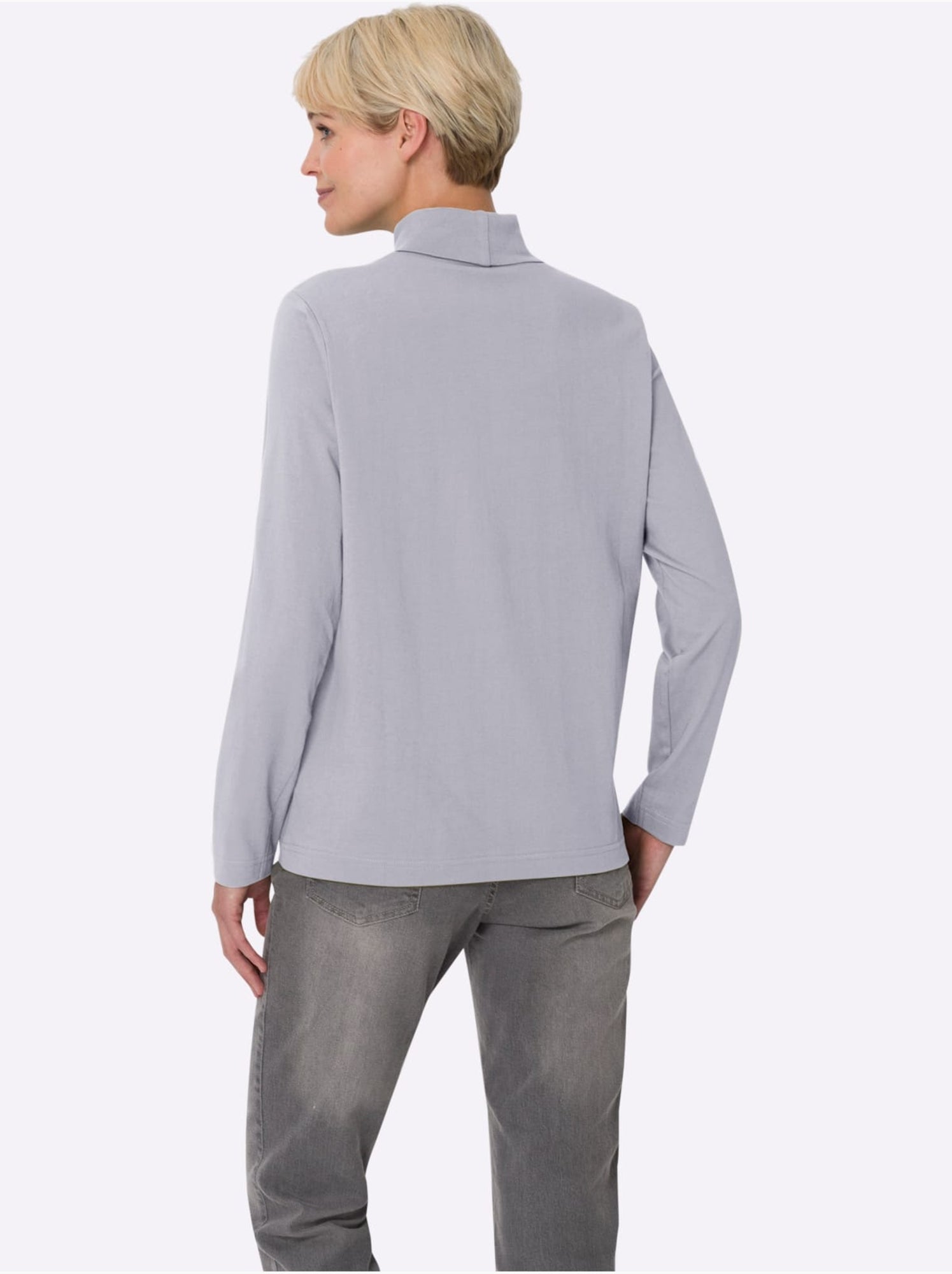 Col roulé léger avec manches longues et style moderne - taille standard - moda vilona - Gris chiné