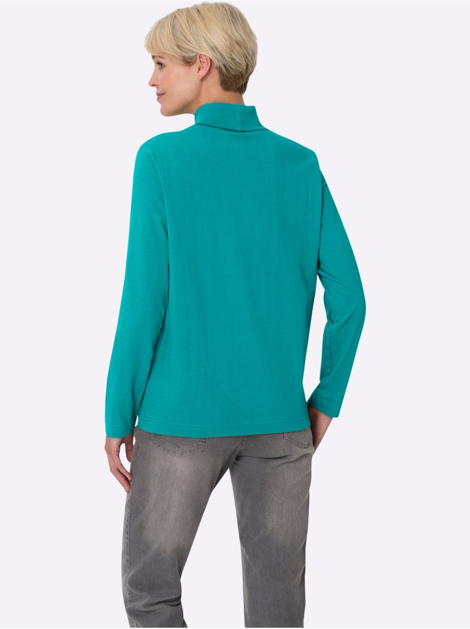Col roulé léger avec manches longues et style moderne - taille standard - moda vilona - Vert émeraude
