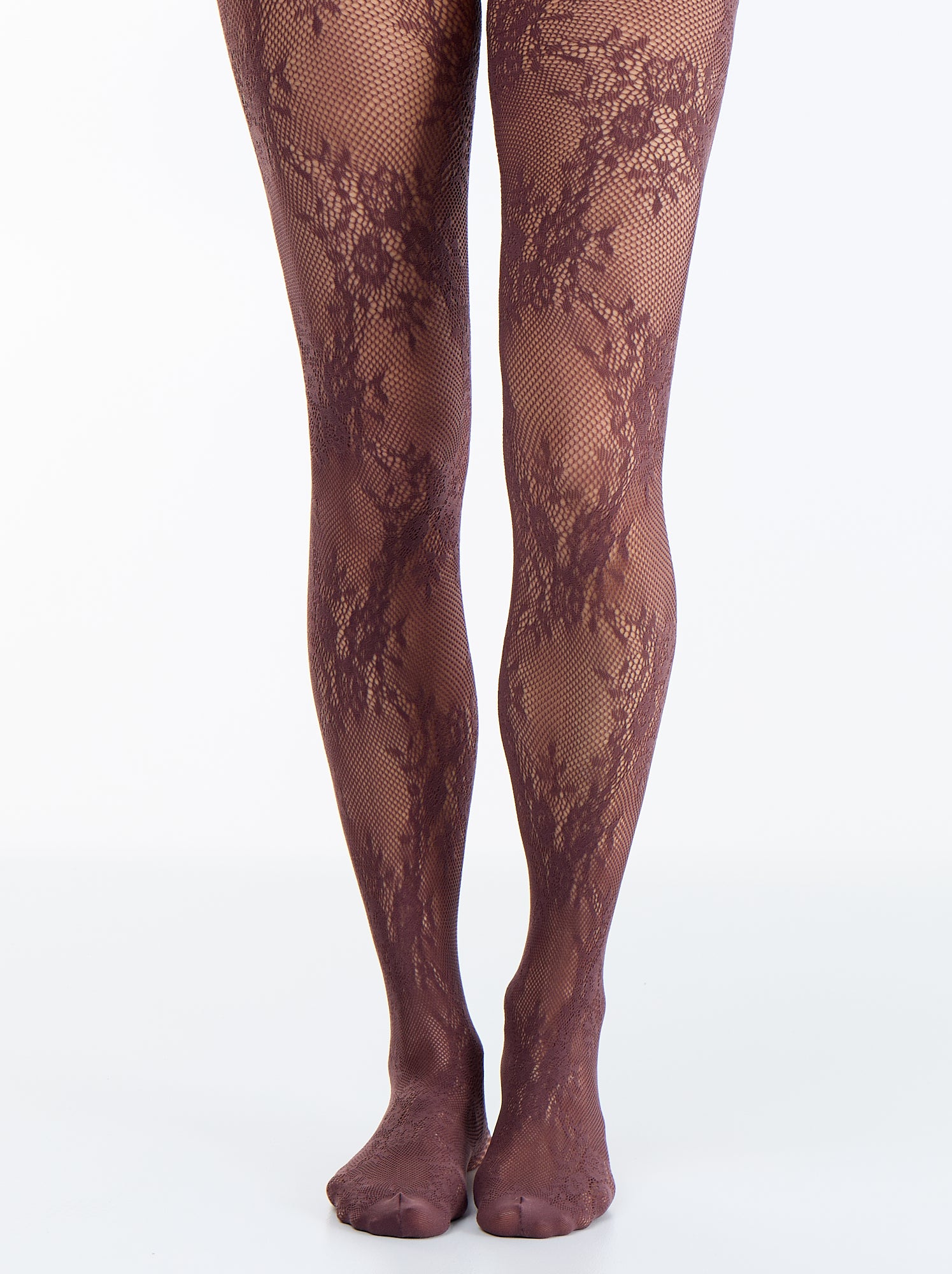 Collants à fleurs effet dentelle - Marron