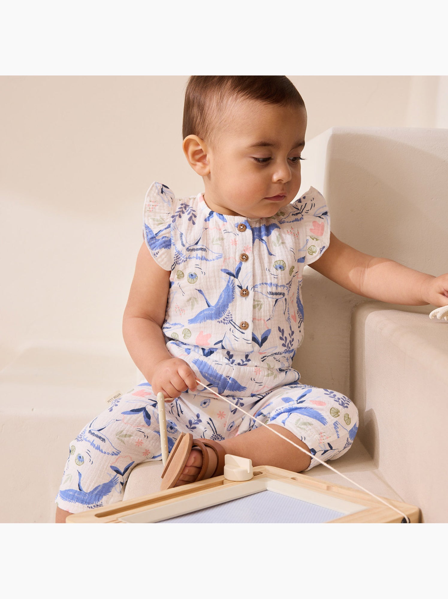 Combinaison bébé en gaze de coton tiana - Ecru