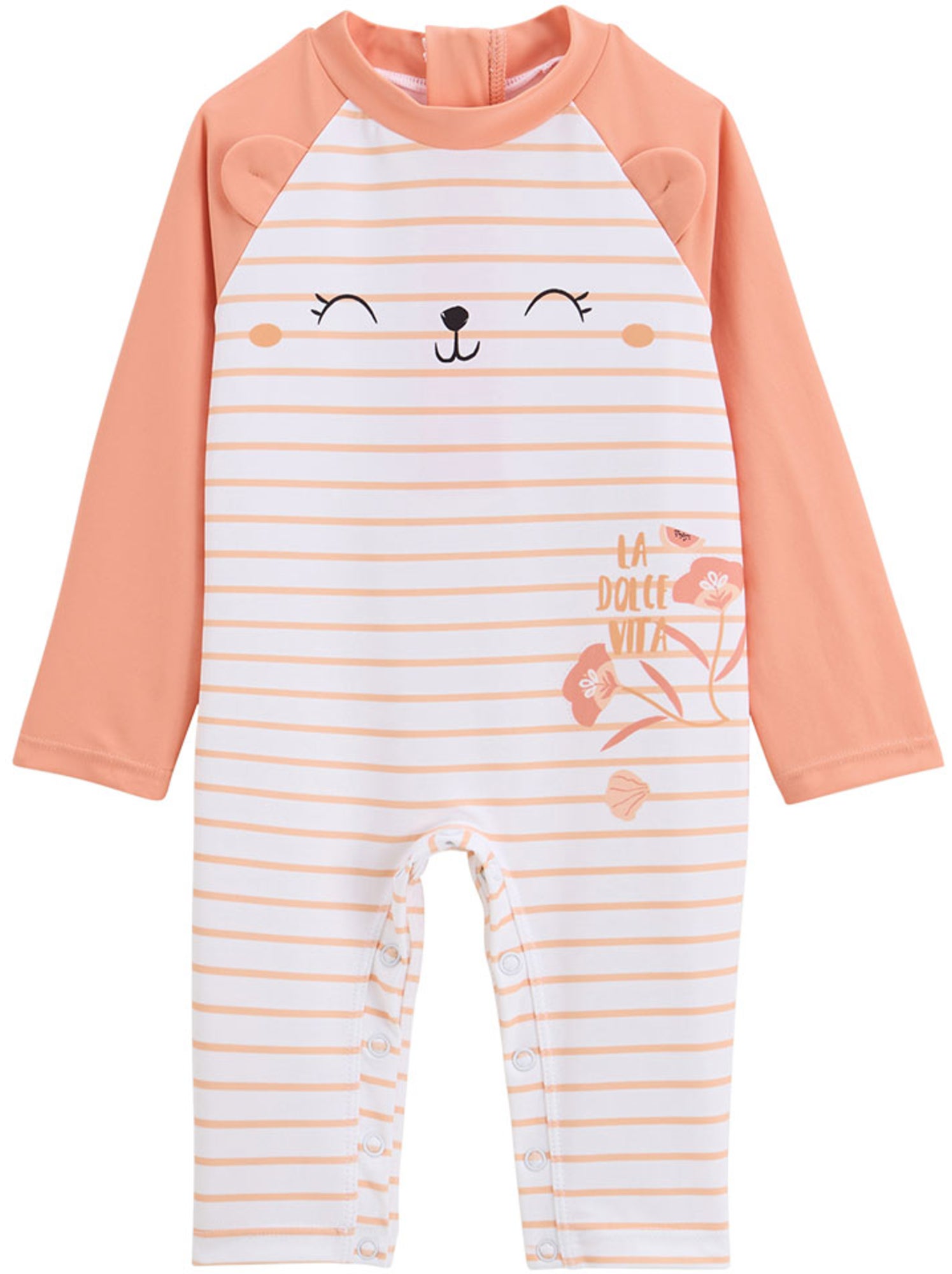 Combinaison de bain bébé manches longues protection uv calvi - Orange corail