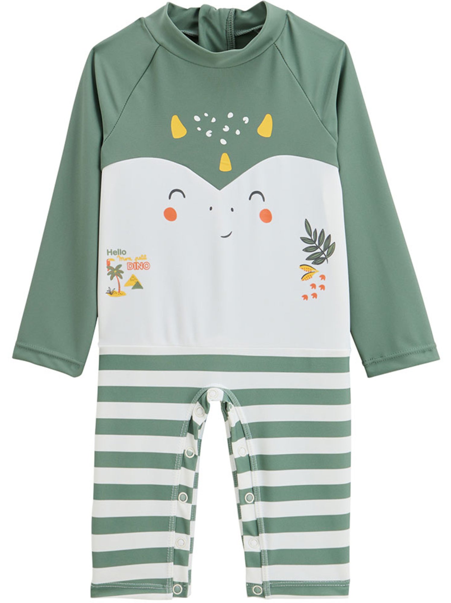 Combinaison de bain bébé manches longues protection uv hello dino - Kaki