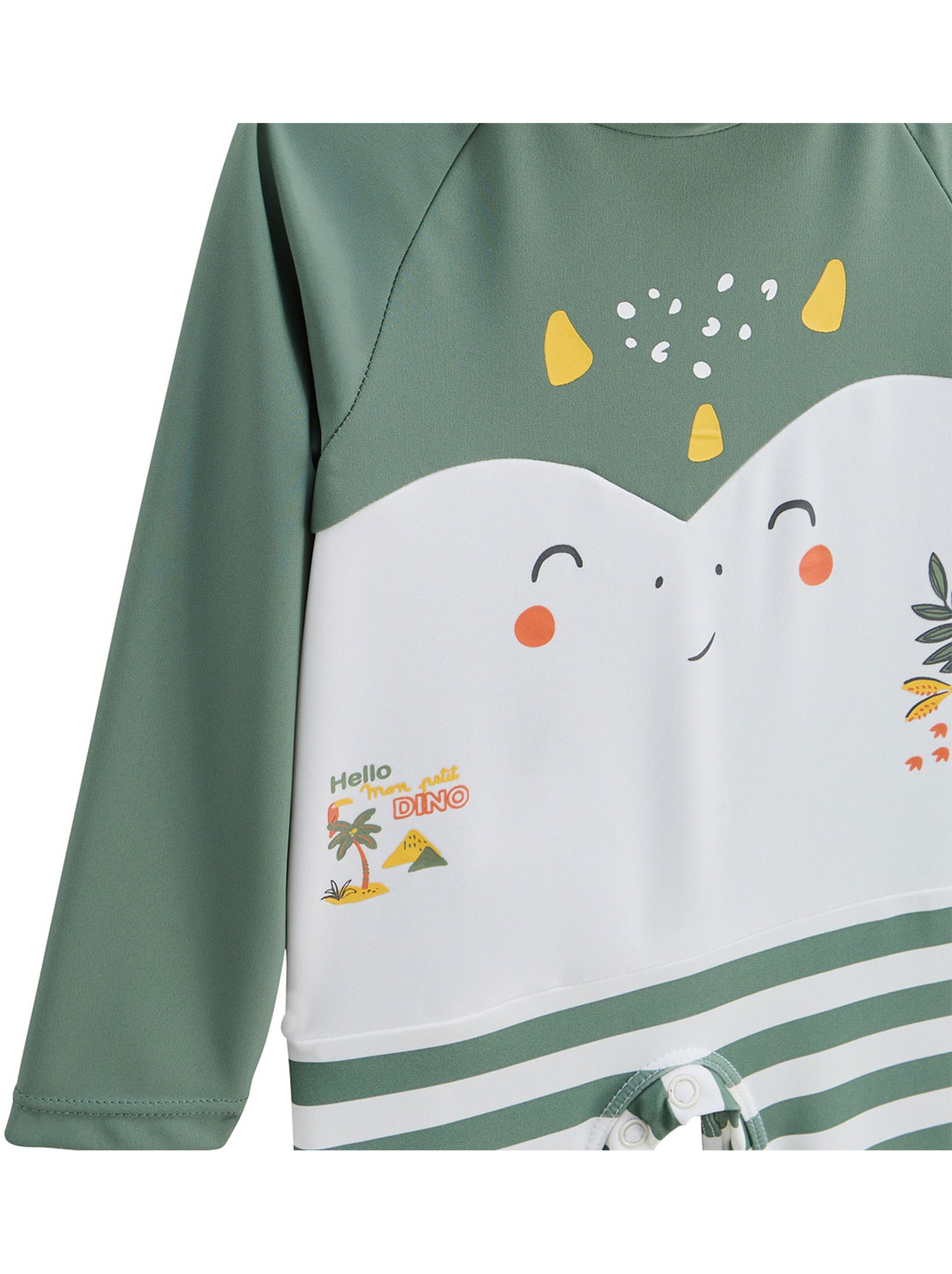 Combinaison de bain bébé manches longues protection uv hello dino - Kaki