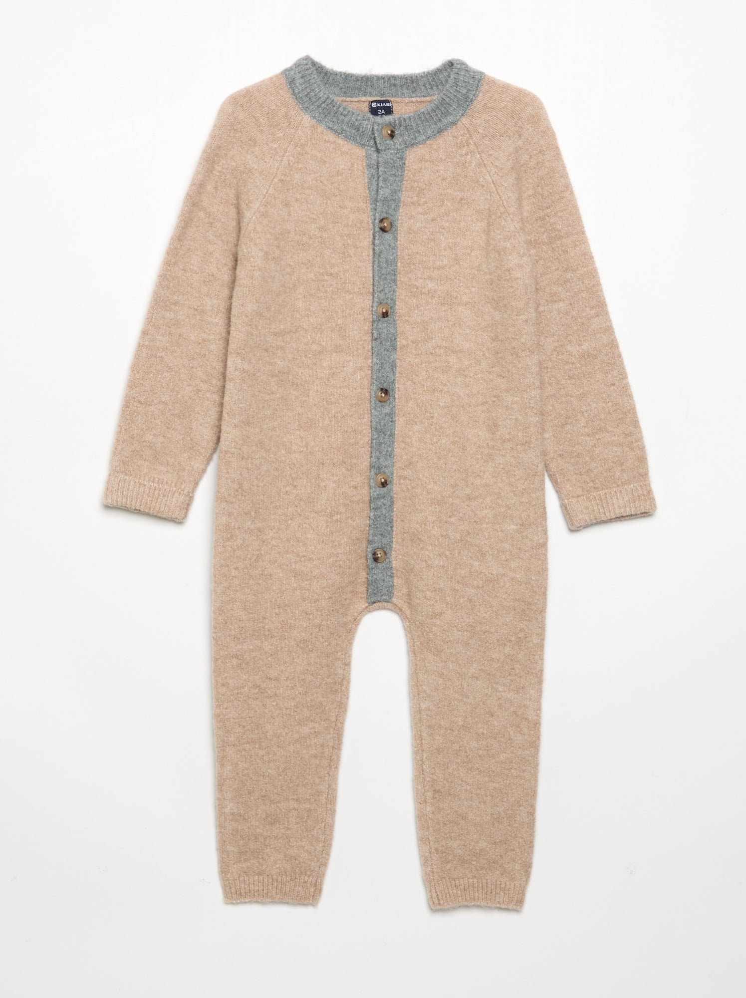 Combinaison longue bicolore en tricot - Beige