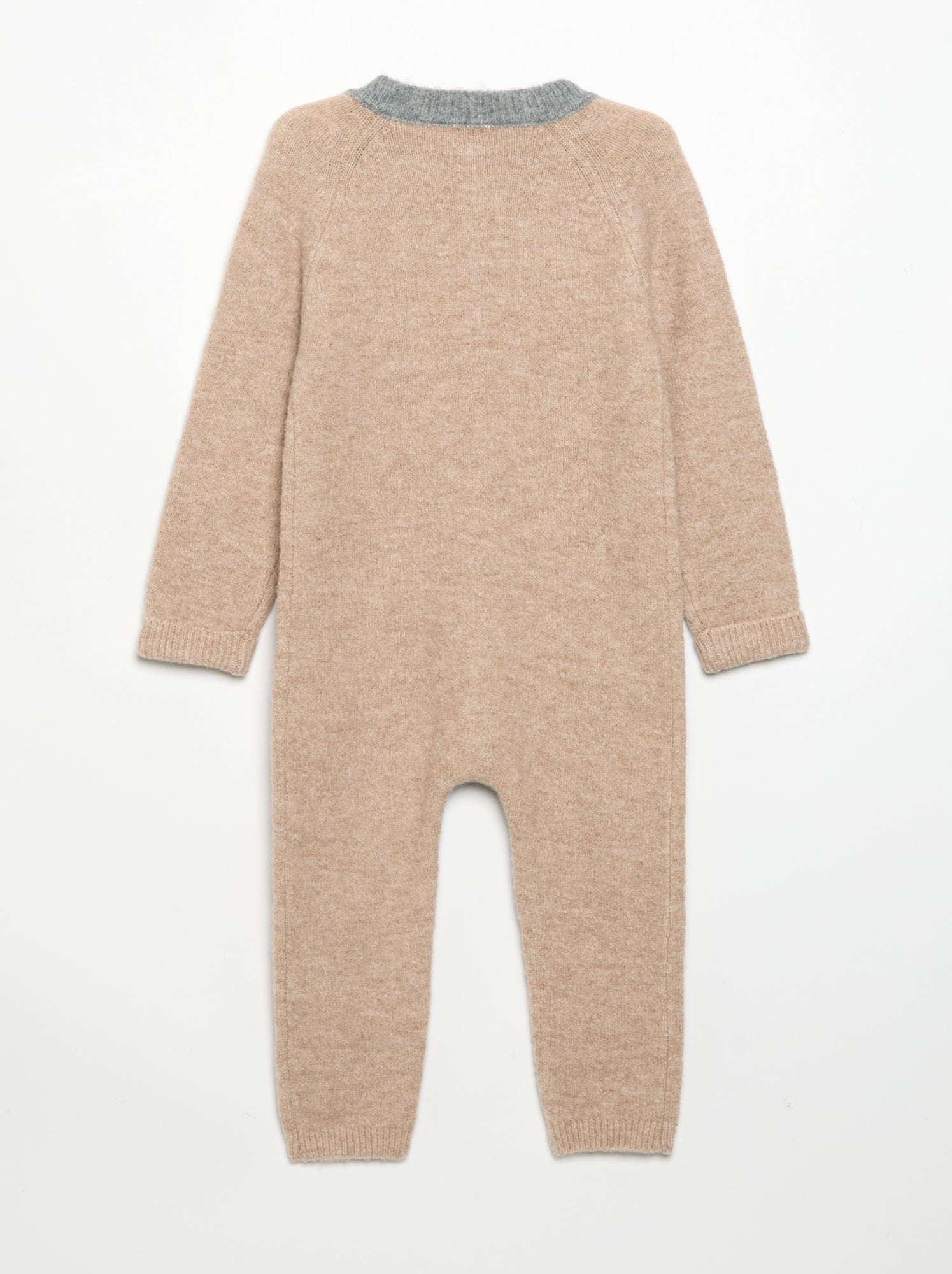 Combinaison longue bicolore en tricot - Beige