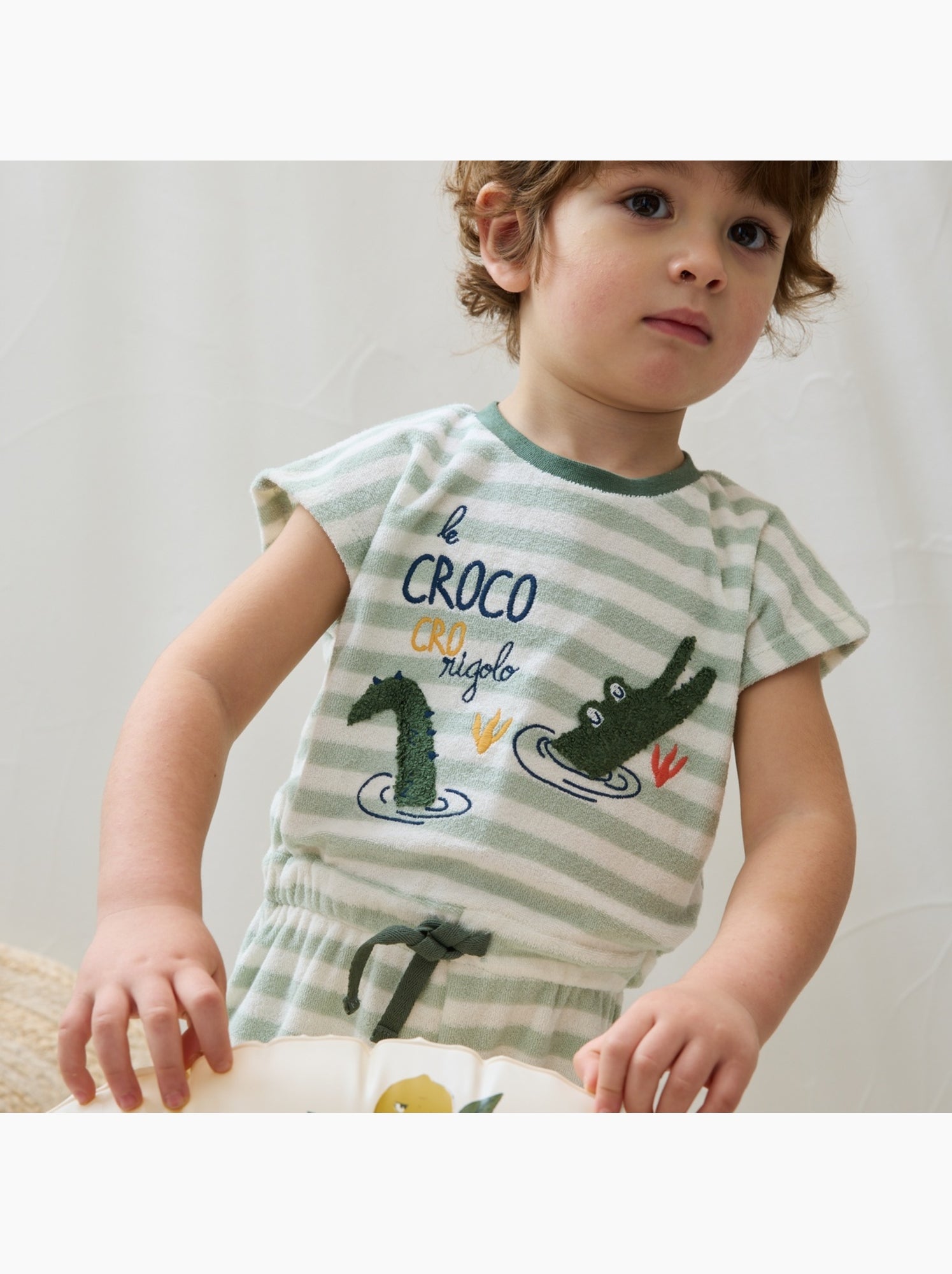 Combishort bébé en éponge crocro rigolo - Kaki