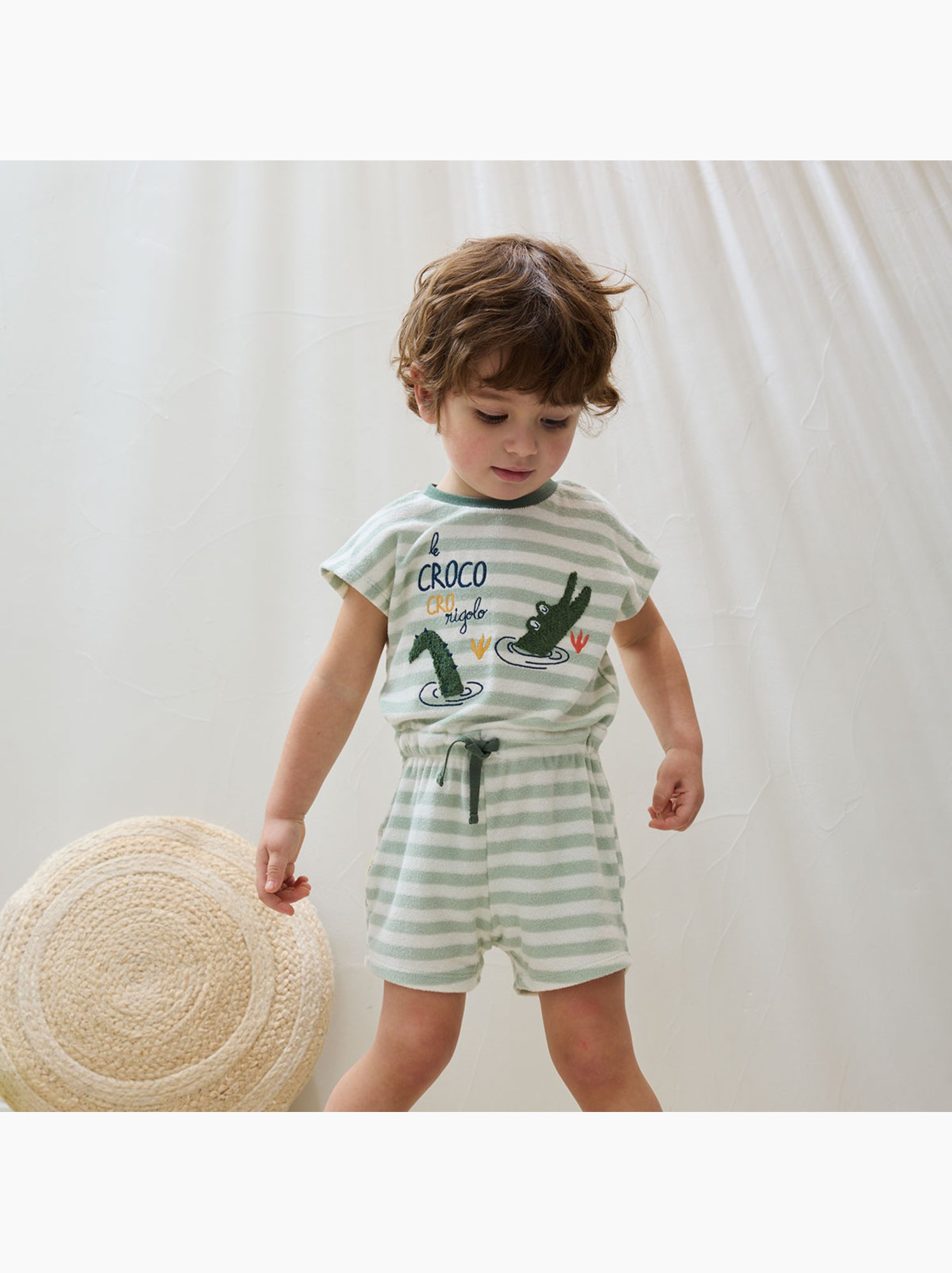 Combishort bébé en éponge crocro rigolo - Kaki