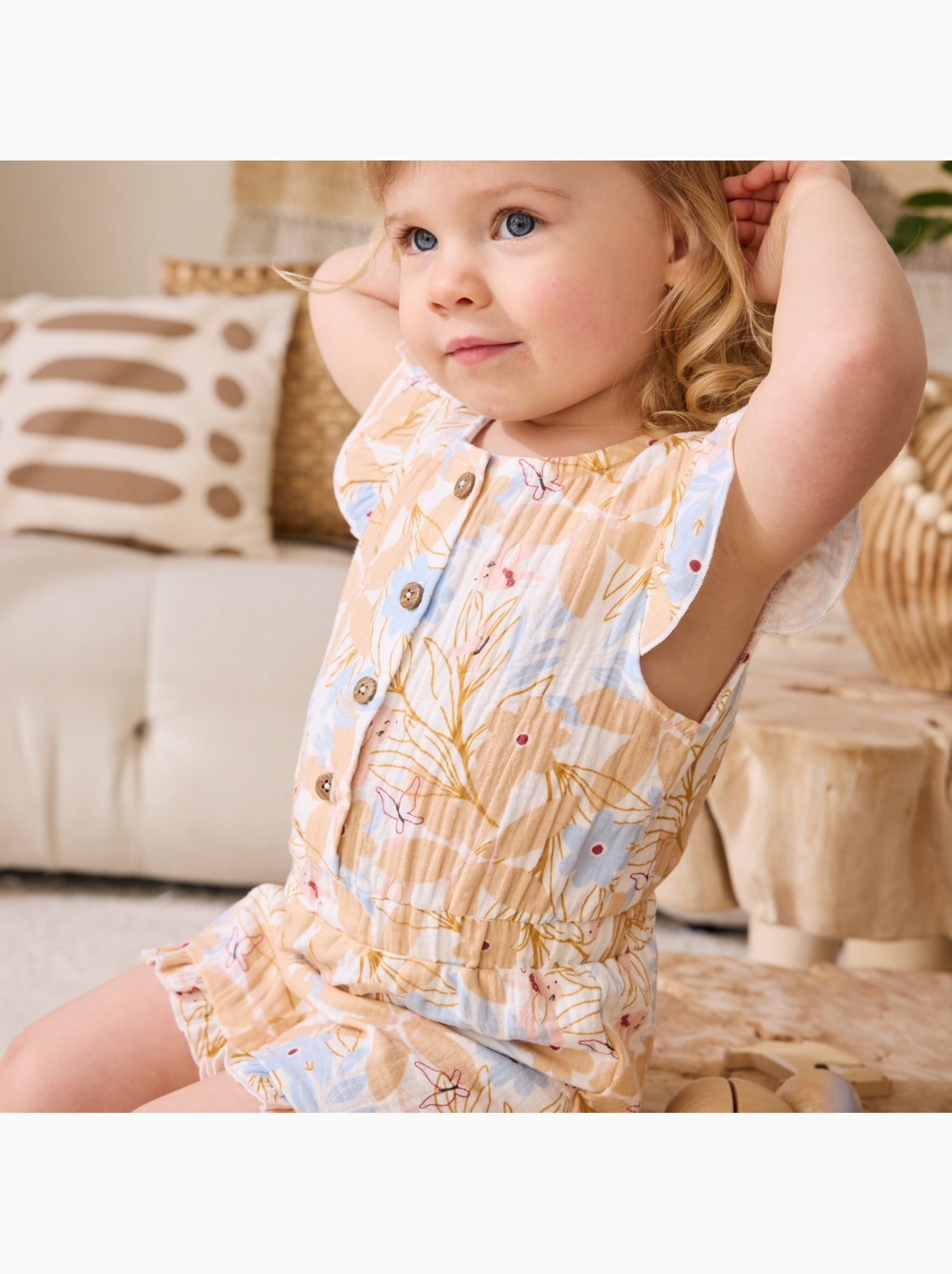 Combishort bébé en gaze de coton praline - Orange