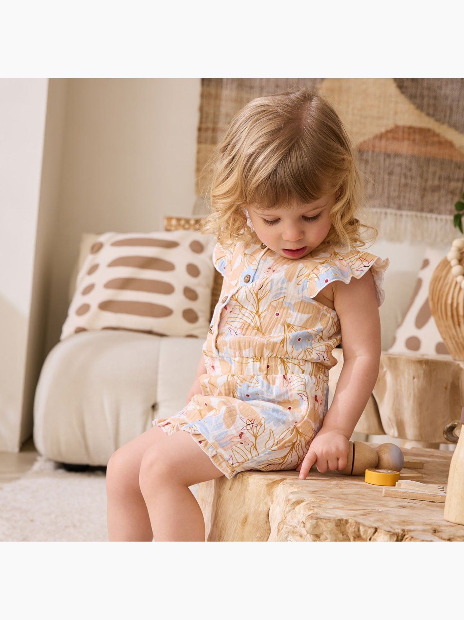 Combishort bébé en gaze de coton praline - Orange