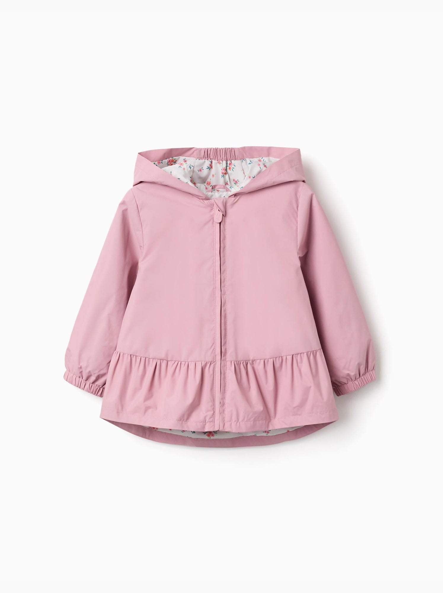 Coupe-vent avec capuche et ourlet à volants - Rose clair