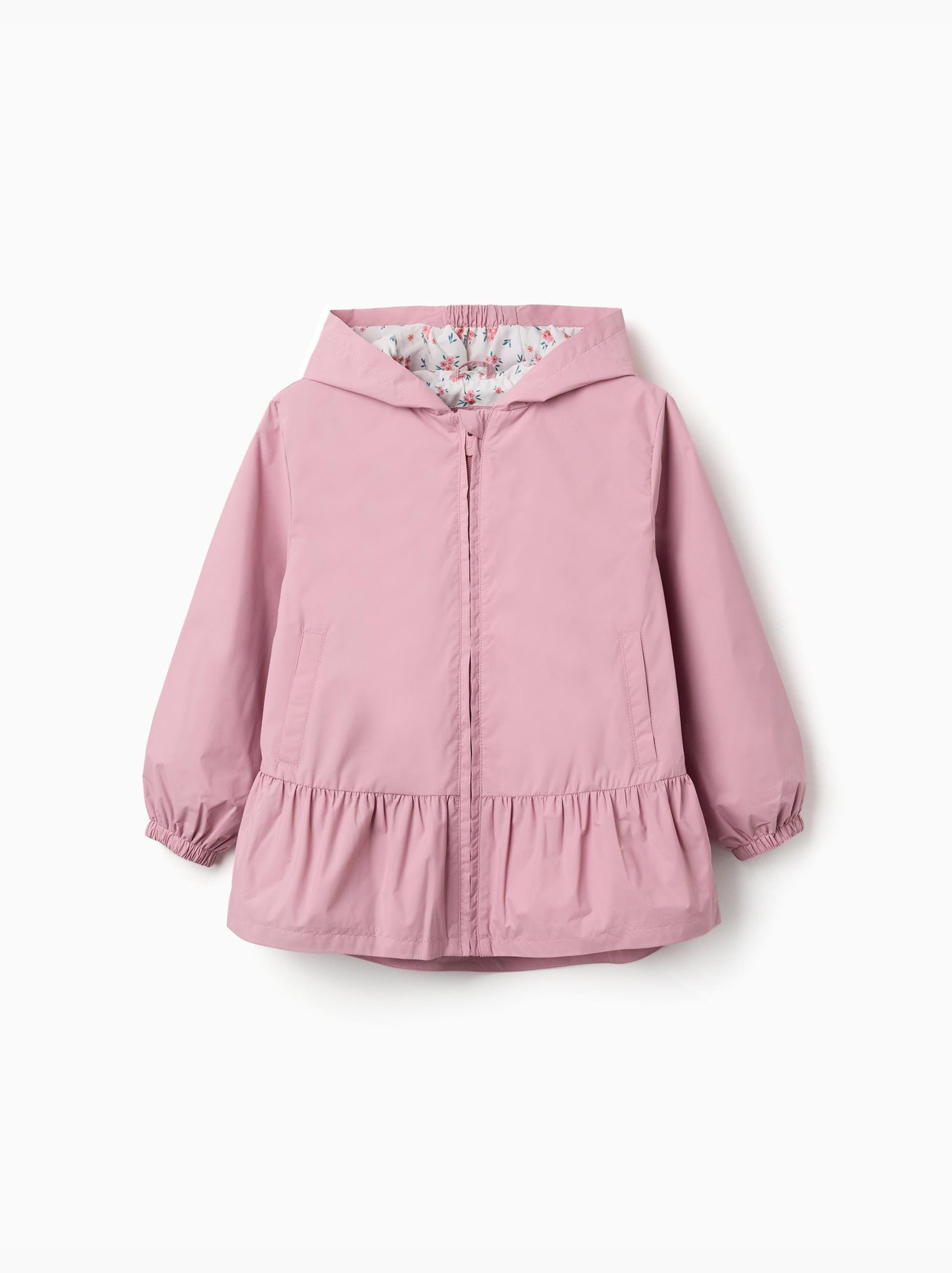 Coupe-vent avec capuche et ourlet à volants - Rose clair