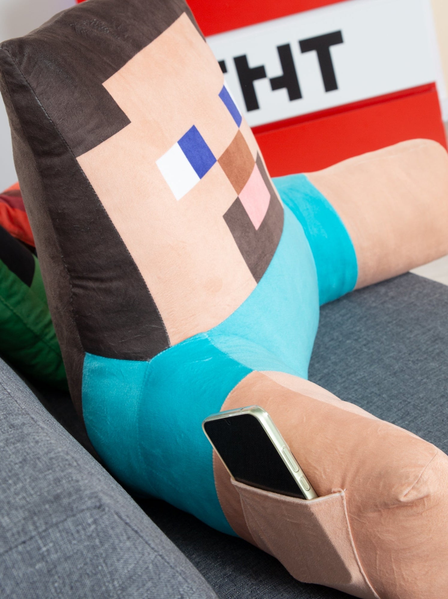 Coussin de lecture Alex avec dossier haut et accoudoirs 'Roba' - Minecraft - Bleu Beige