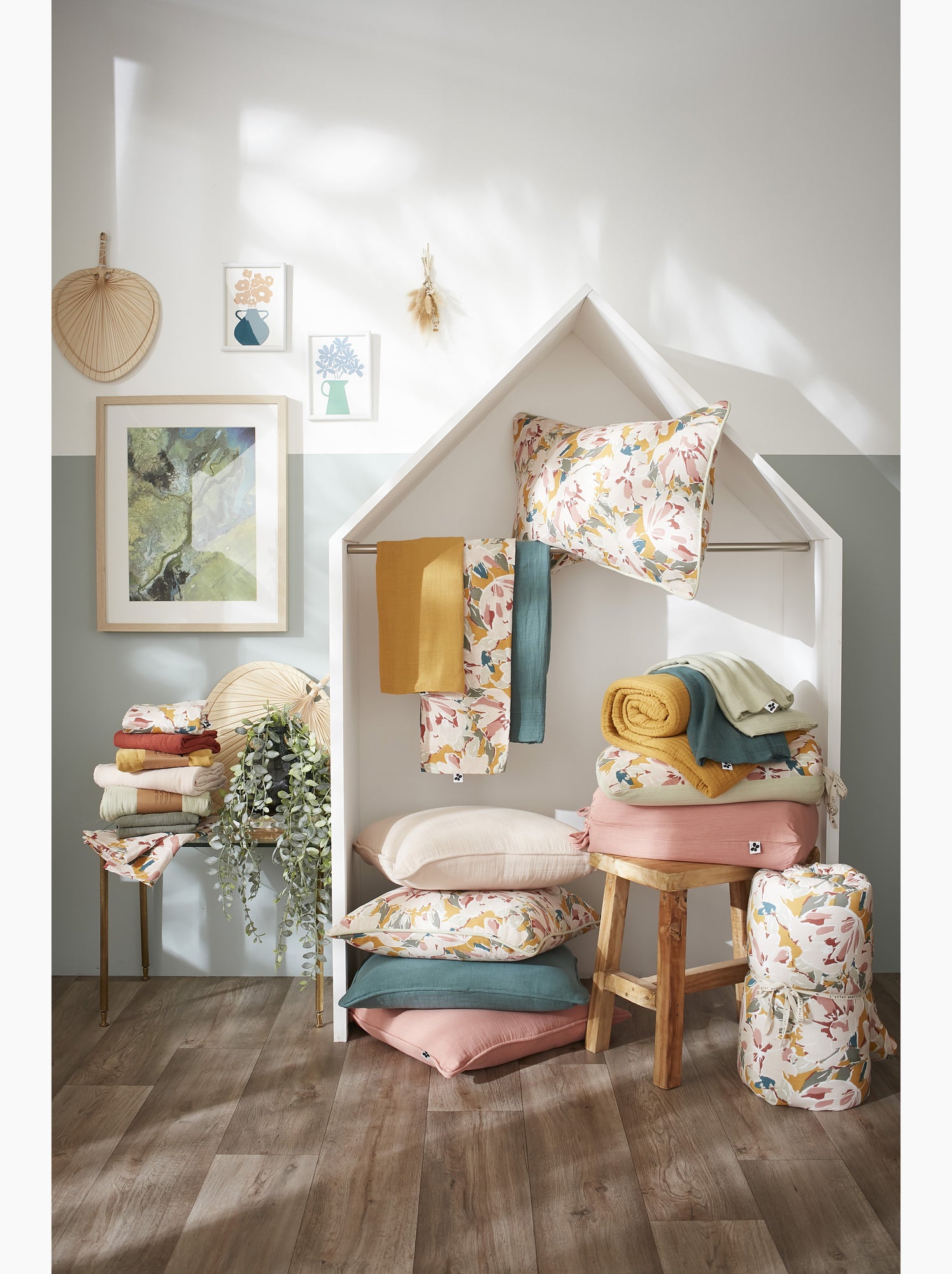 Coussin déhoussable – gaze de coton imprimée clarence - Rose