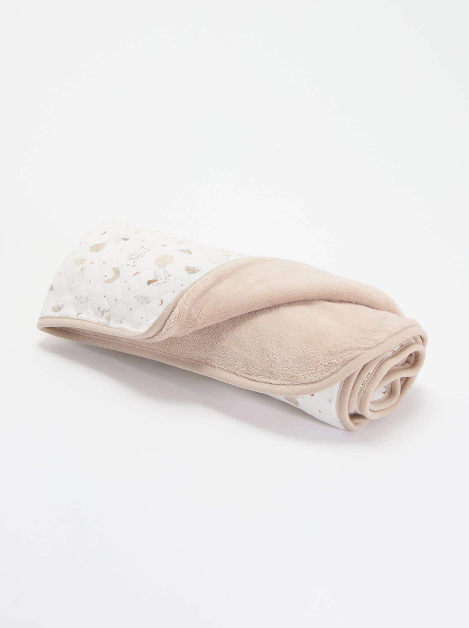 Couverture avec une face en jersey et une face en maille douce - Beige