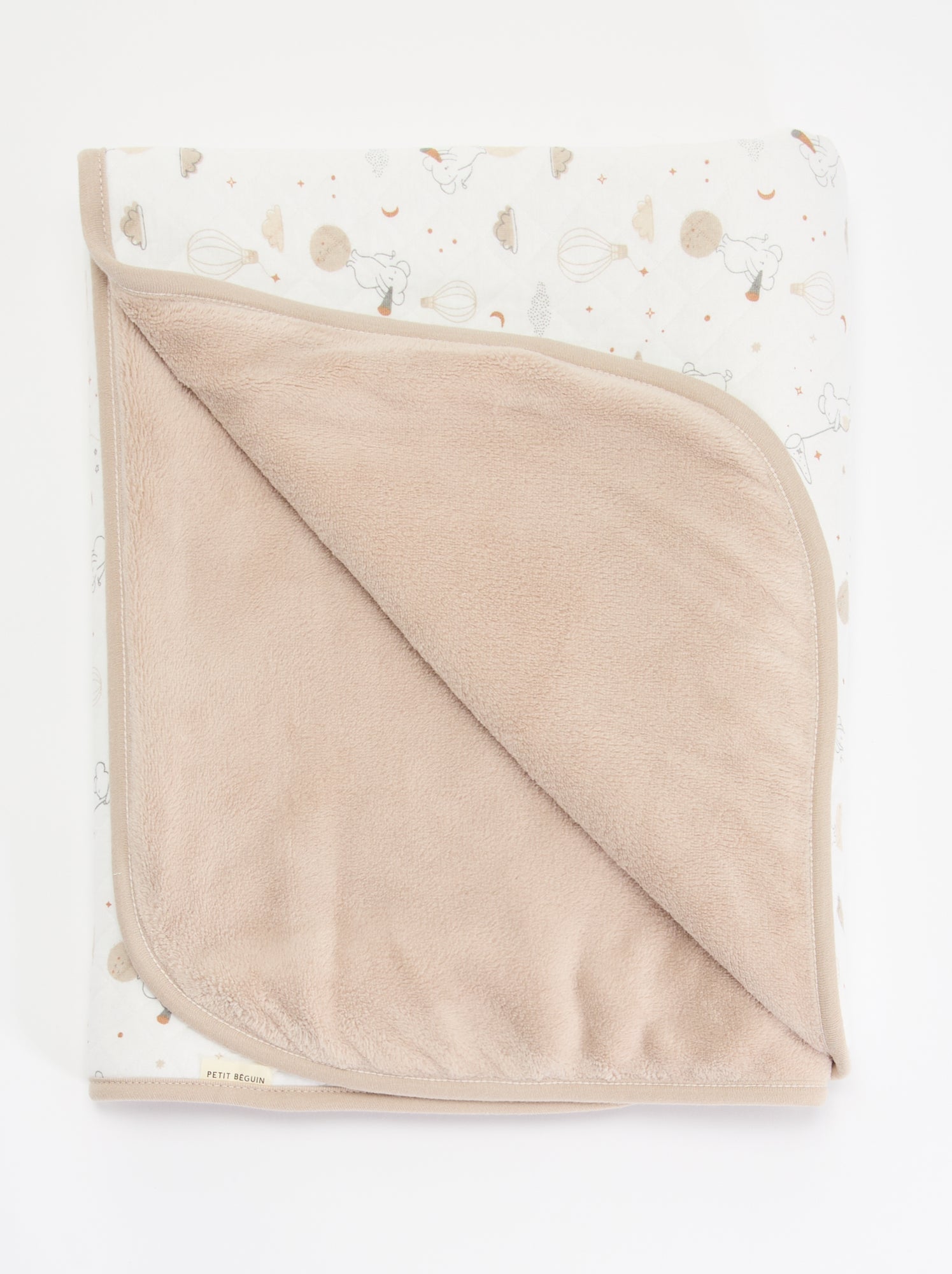 Couverture avec une face en jersey et une face en maille douce - Beige