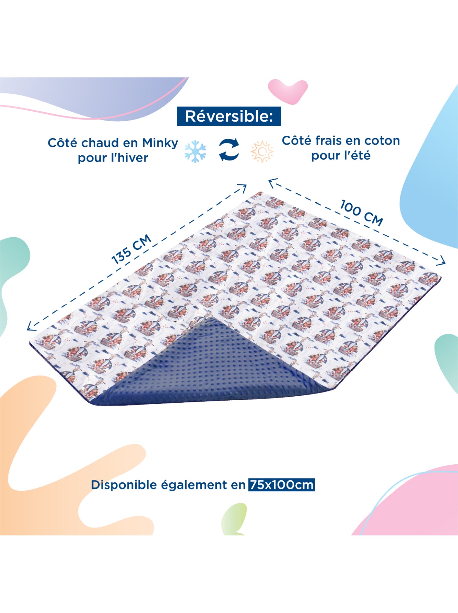 Couverture enfant en Coton Oeko-tex et Minky | SUPERBE BEBE - Blanc Bleu