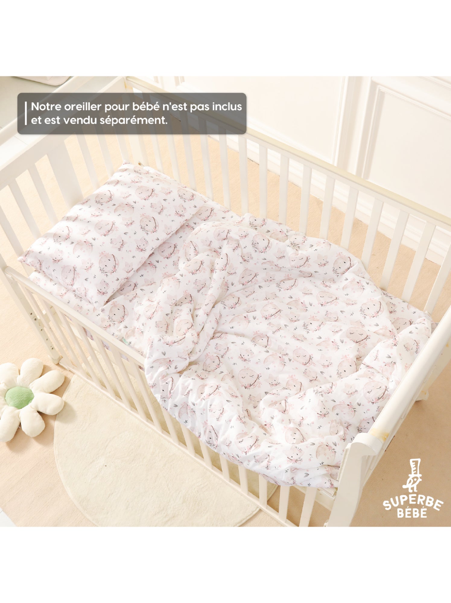 Couverture enfant en Coton Oeko-tex et Minky | SUPERBE BEBE - Blanc
