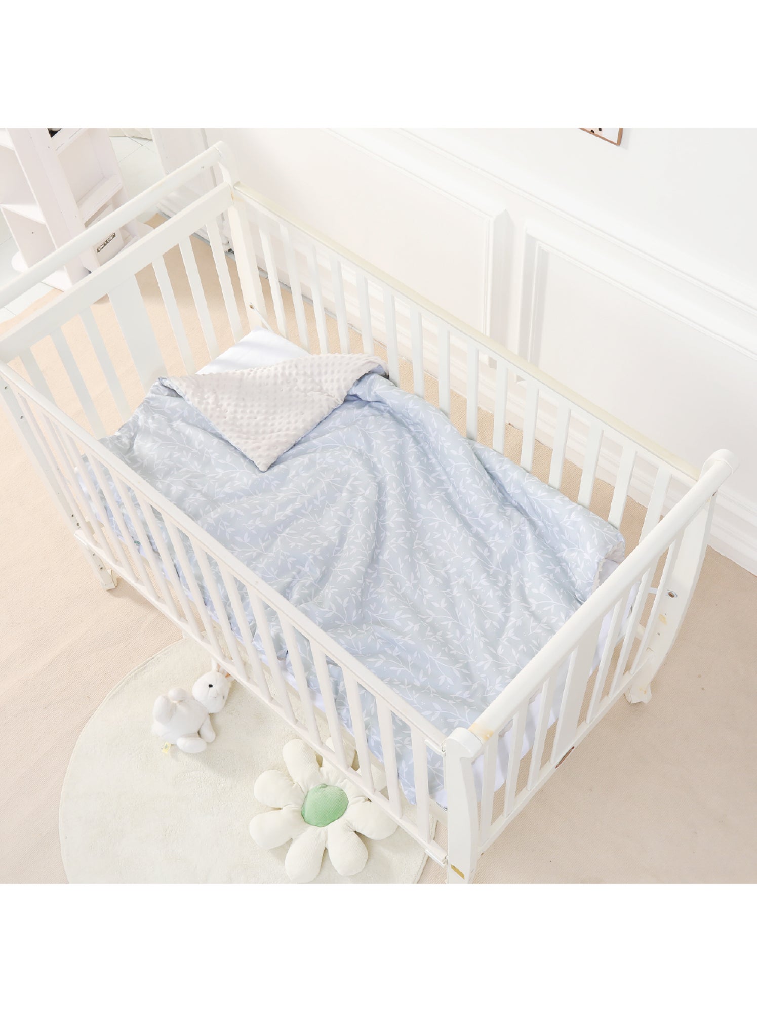 Couverture enfant en Coton Oeko-tex et Minky | SUPERBE BEBE - Blanc Vert