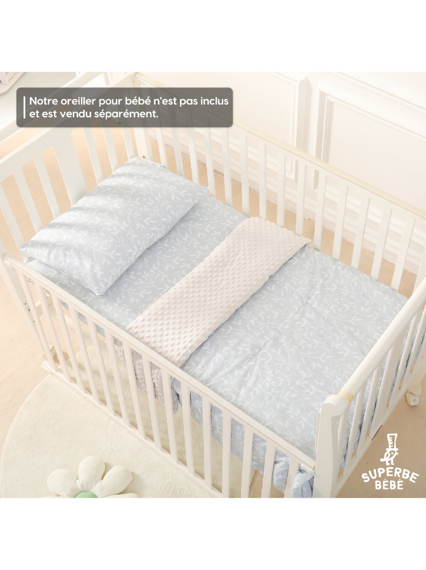Couverture enfant en Coton Oeko-tex et Minky | SUPERBE BEBE - Blanc Vert