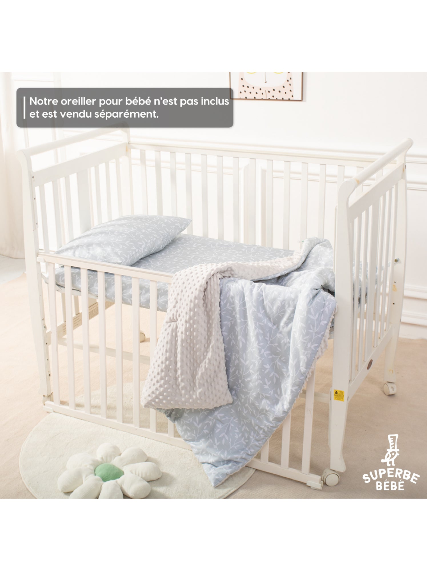 Couverture enfant en Coton Oeko-tex et Minky | SUPERBE BEBE - Blanc Vert