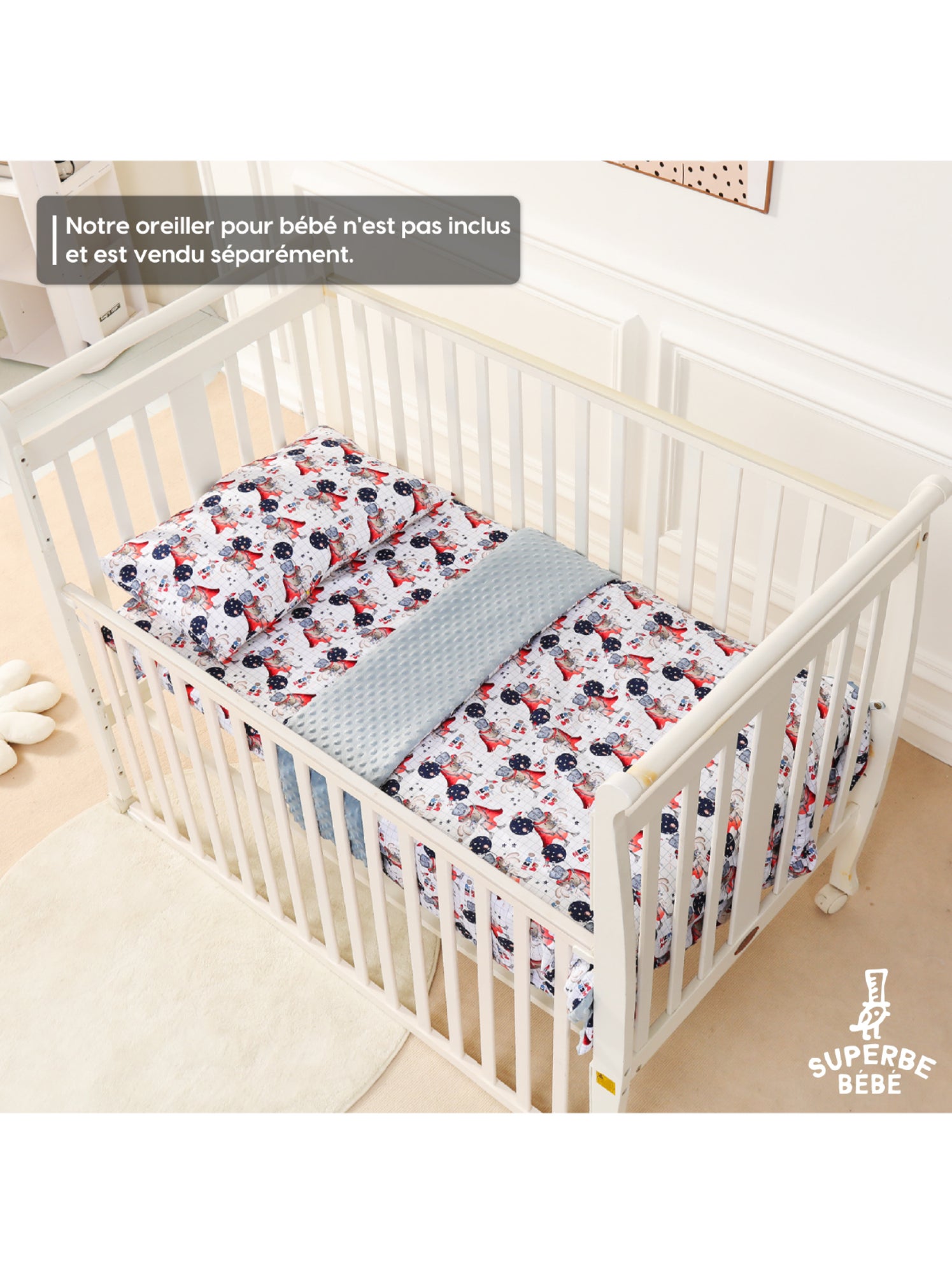 Couverture enfant en Coton Oeko-tex et Minky | SUPERBE BEBE - Gris