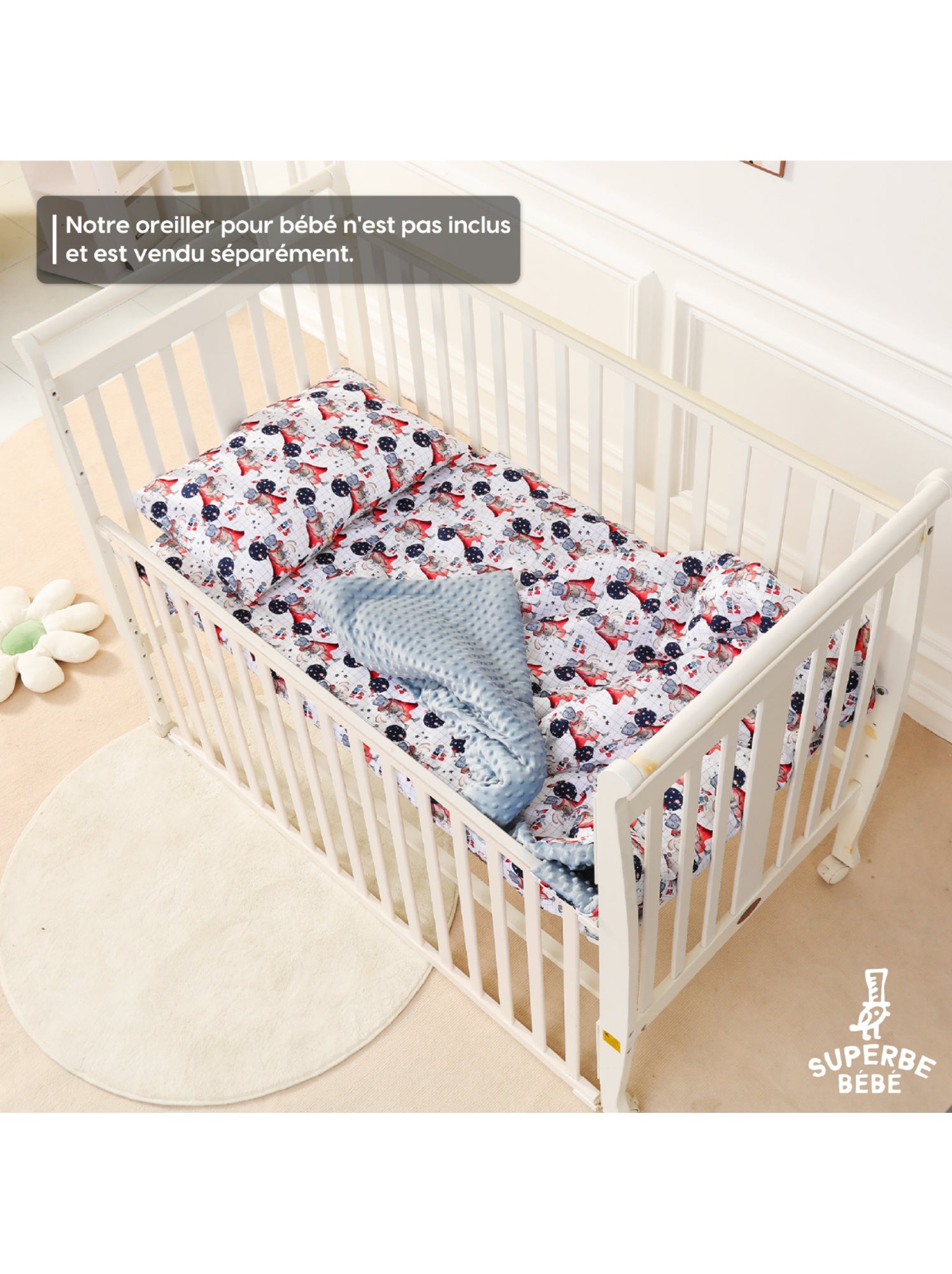 Couverture enfant en Coton Oeko-tex et Minky | SUPERBE BEBE - Gris