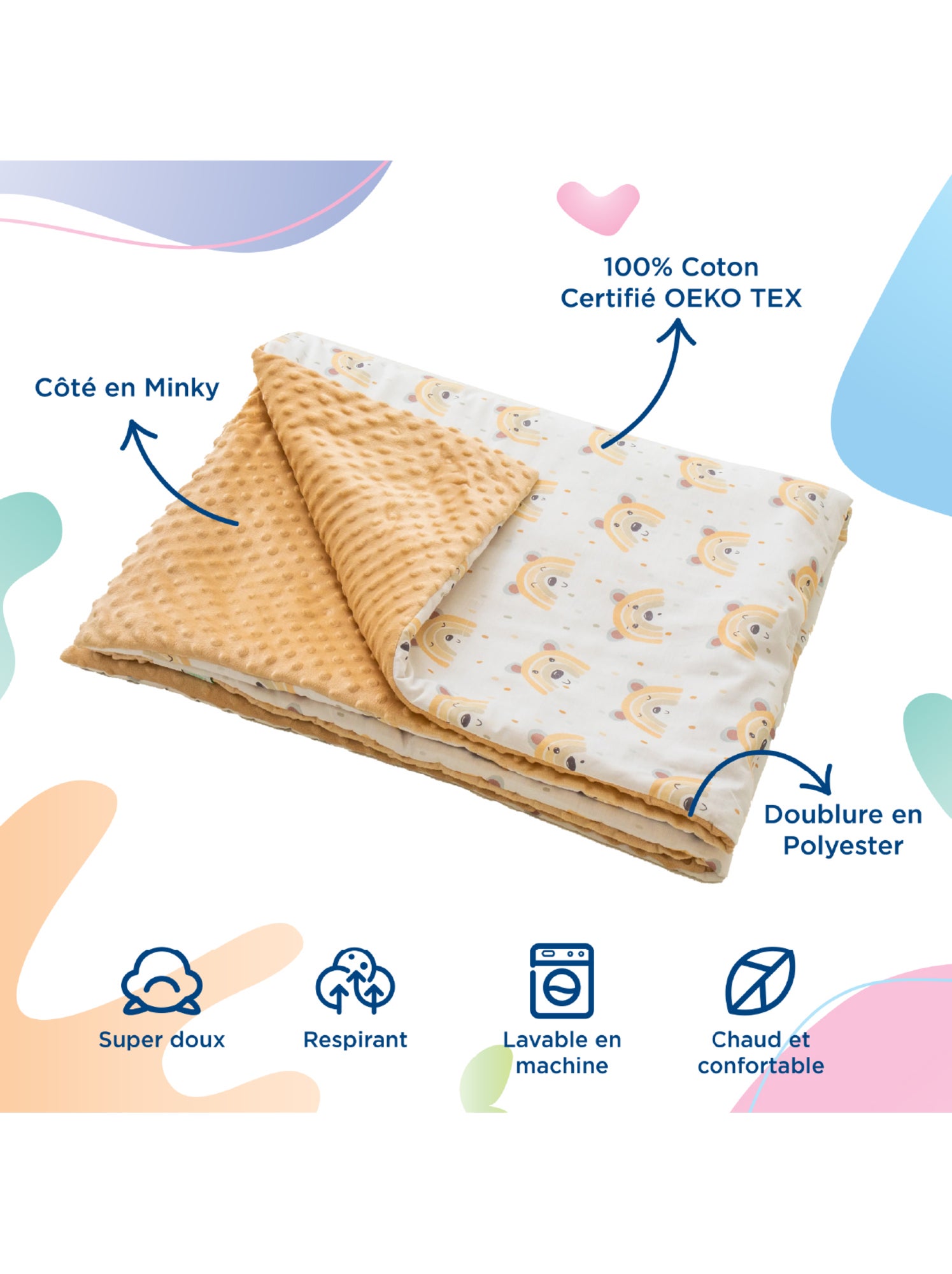 Couverture enfant en Coton Oeko-tex et Minky | SUPERBE BEBE - Jaune or