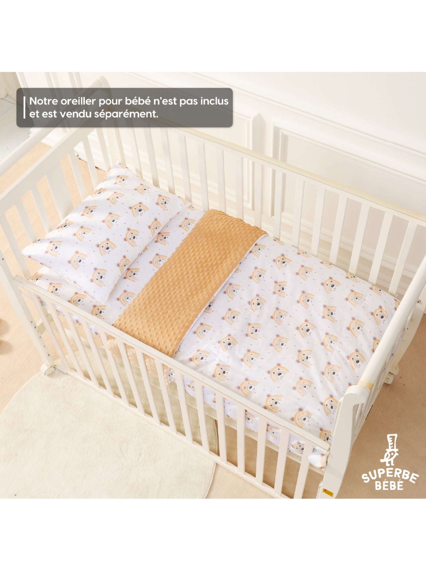 Couverture enfant en Coton Oeko-tex et Minky | SUPERBE BEBE - Jaune or