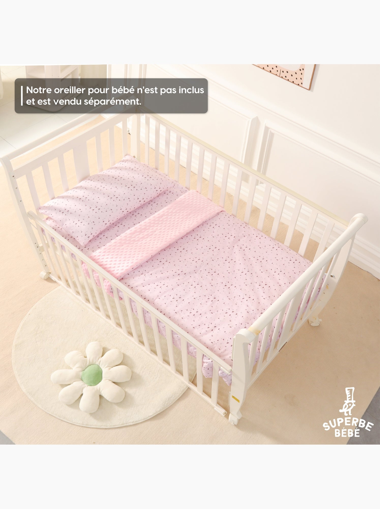 Couverture enfant en Coton Oeko-tex et Minky | SUPERBE BEBE - Rose