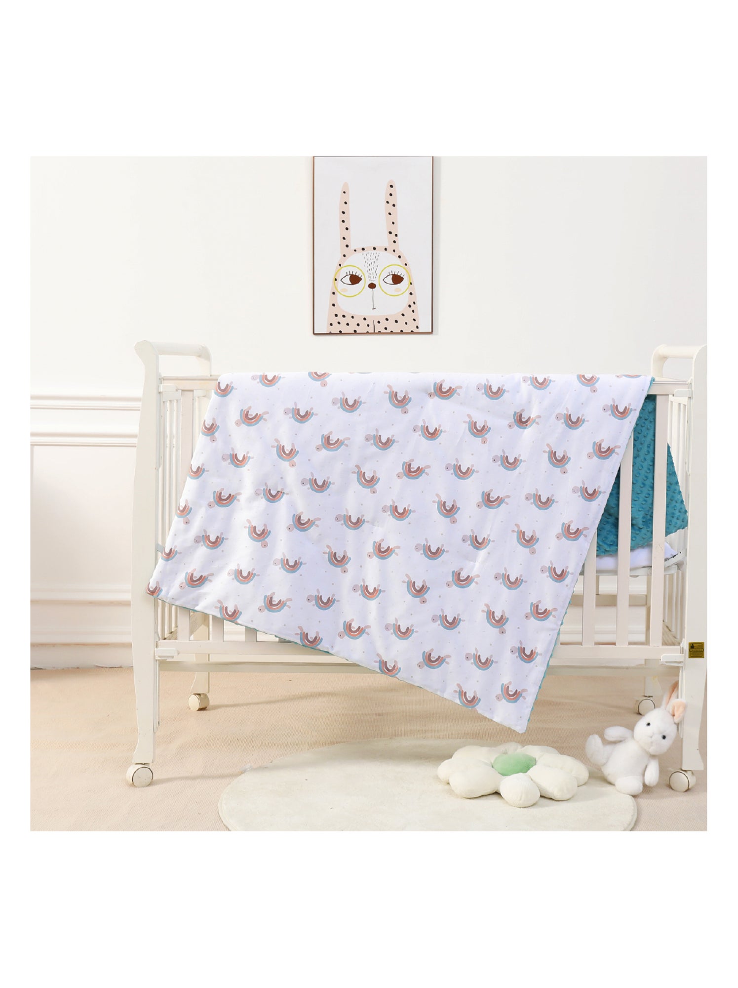 Couverture enfant en Coton Oeko-tex et Minky | SUPERBE BEBE - Vert d'eau