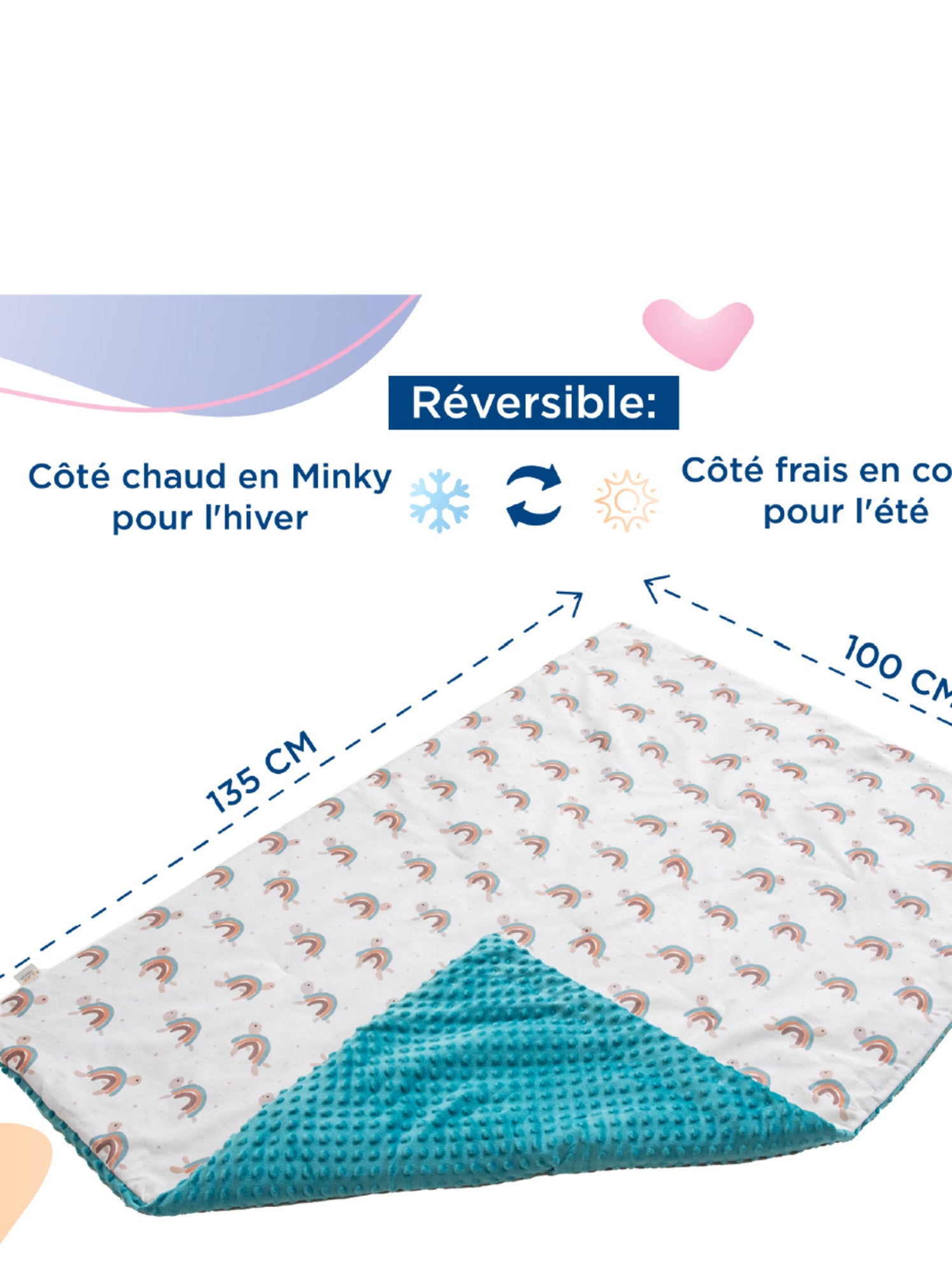 Couverture enfant en Coton Oeko-tex et Minky | SUPERBE BEBE - Vert d'eau