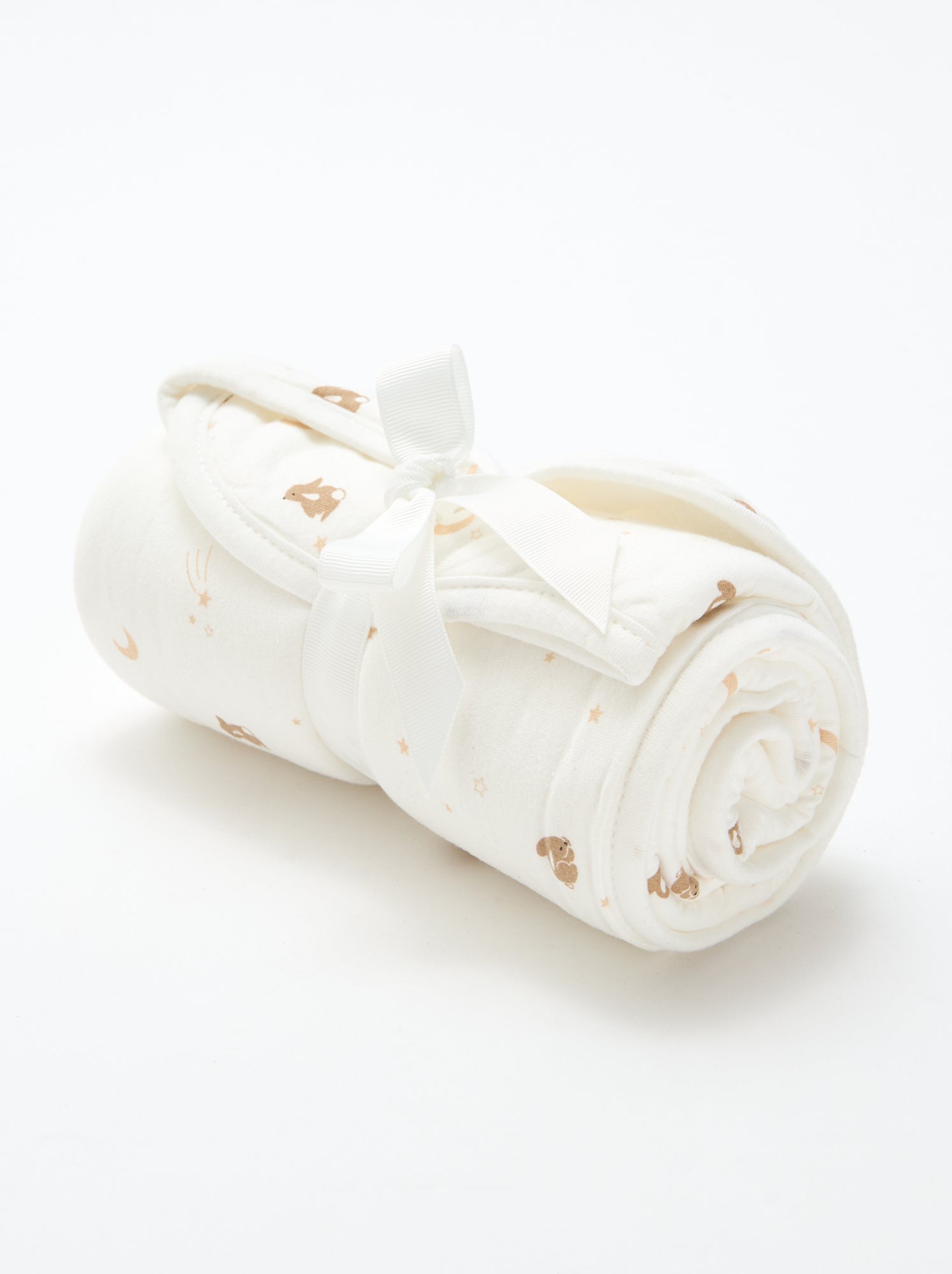 Couverture imprimée  en coton jersey et polaire - Blanc