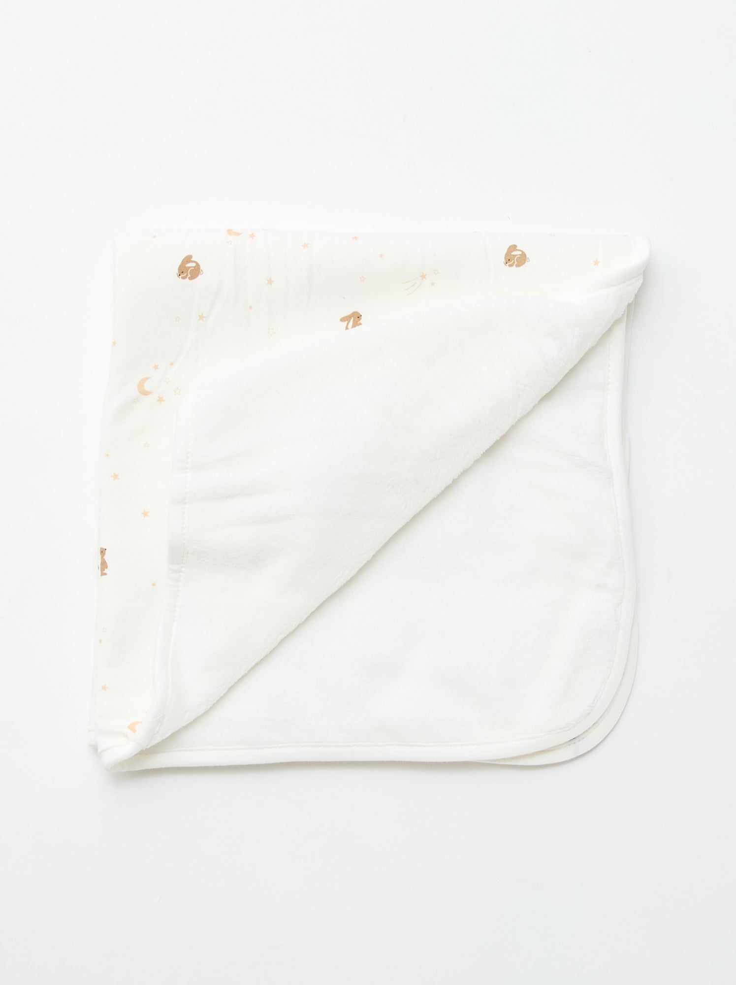 Couverture imprimée  en coton jersey et polaire - Blanc